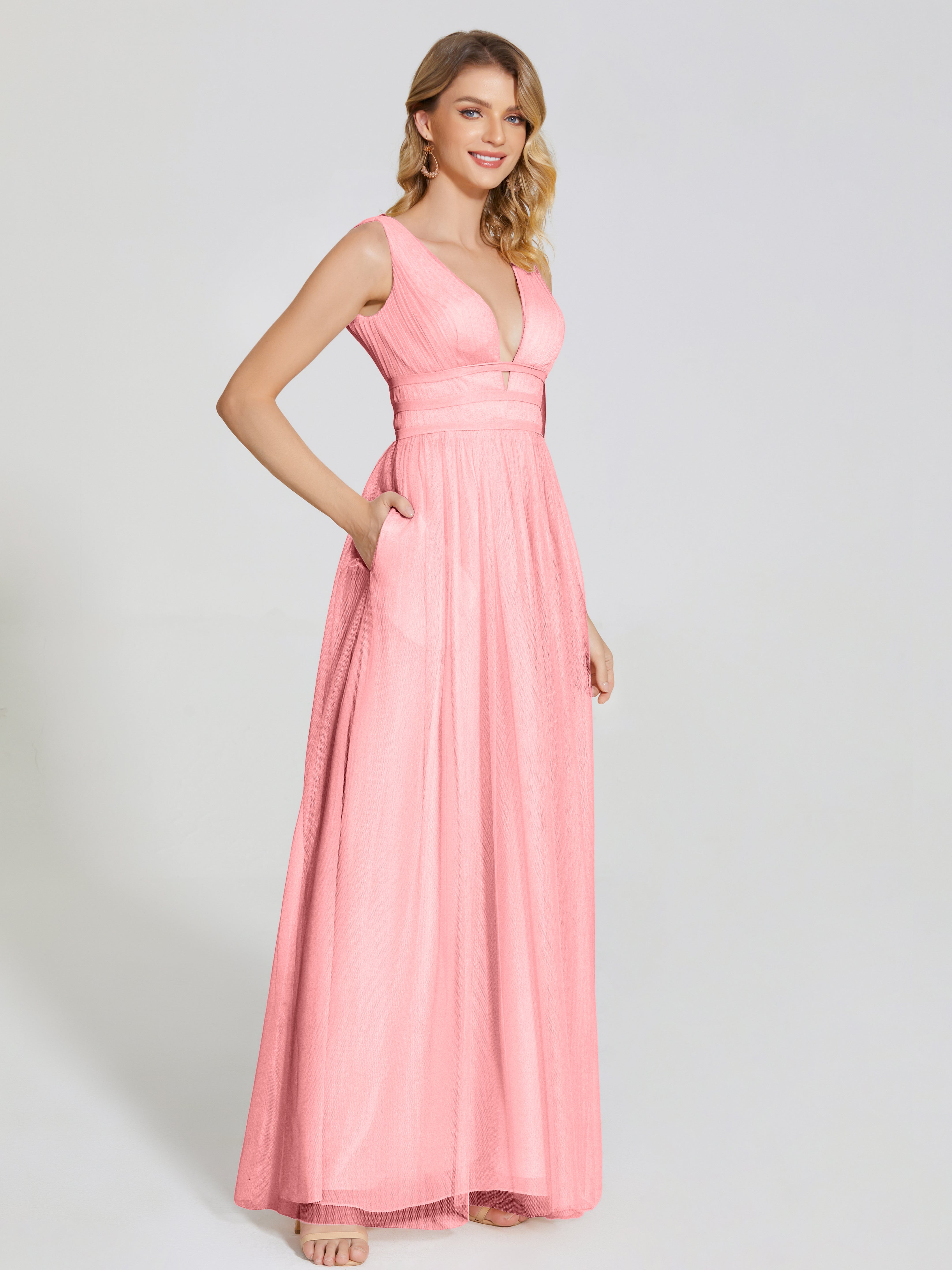 Robes De Demoiselle D'Honneur Flamant Bretelles Dos Nu Sexy Tulle Robe De Demoiselle D'Honneur