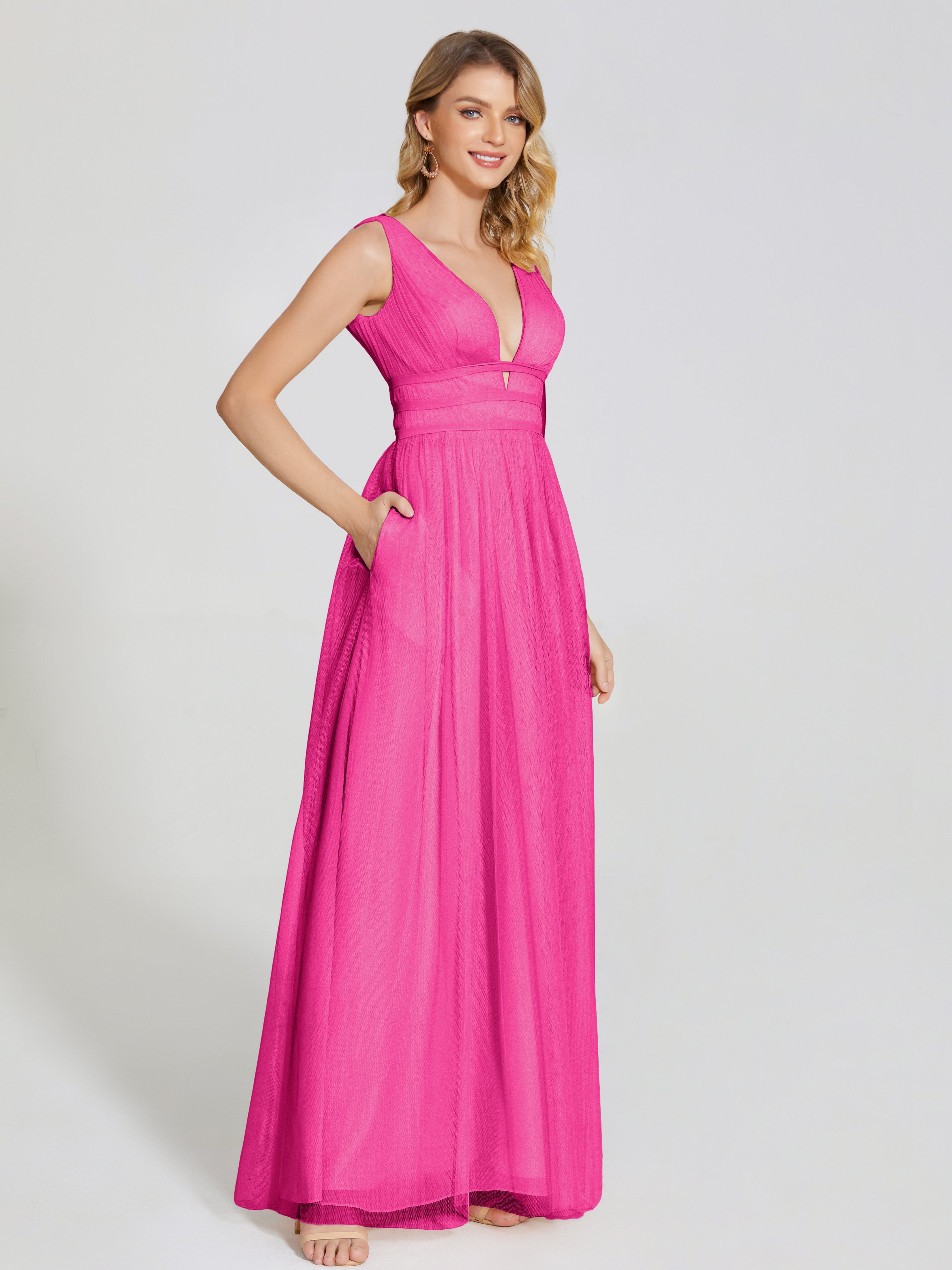 Robe Demoiselle D Honneur Rose Fuchsia Bretelles Dos Nu Sexy Tulle Robe De Demoiselle D'Honneur