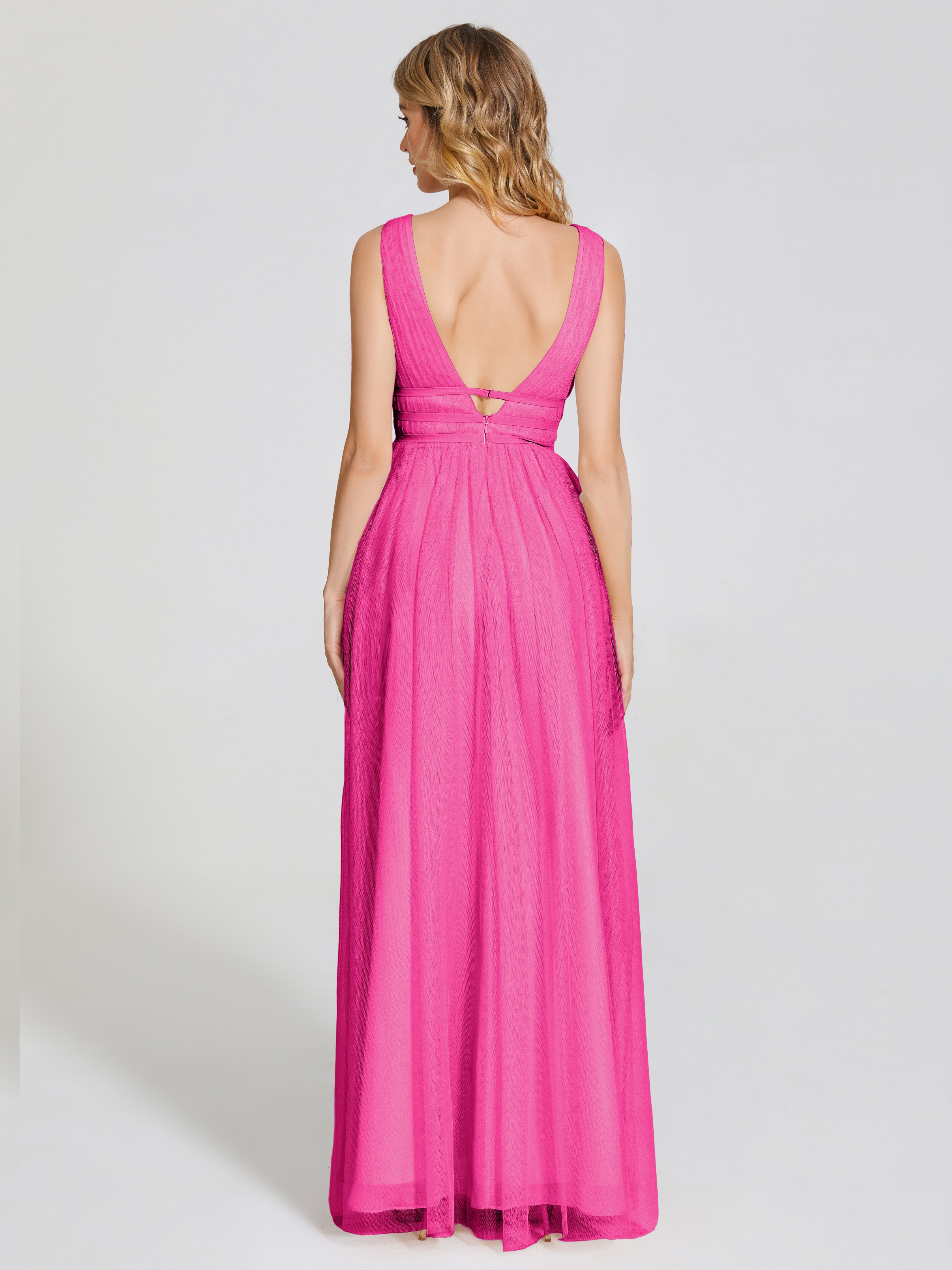 Robe Demoiselle D Honneur Rose Fuchsia Bretelles Dos Nu Sexy Tulle Robe De Demoiselle D'Honneur