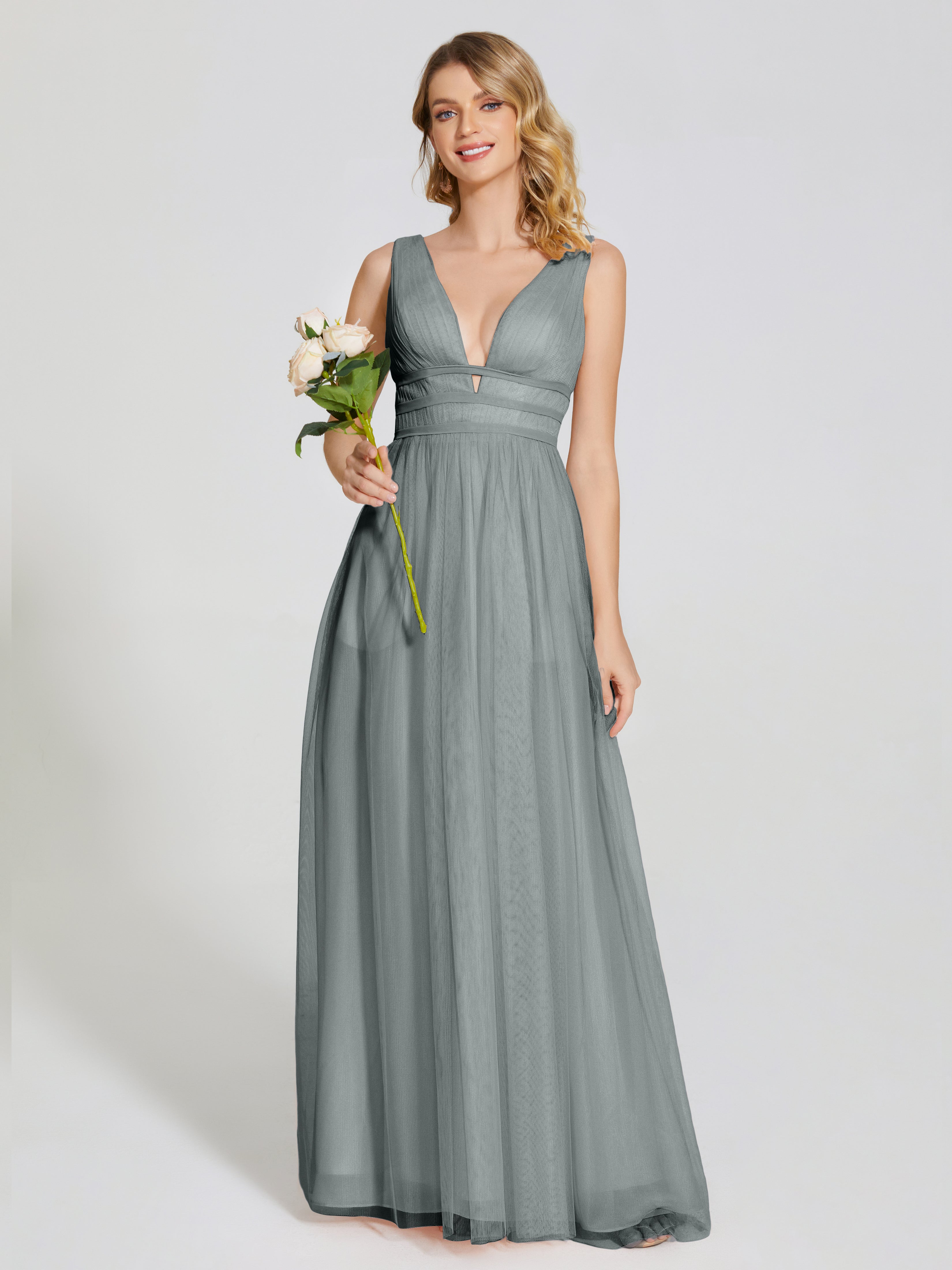 Robe De Demoiselle D Honneur Grise Bretelles Dos Nu Sexy Tulle Robe De Demoiselle D'Honneur