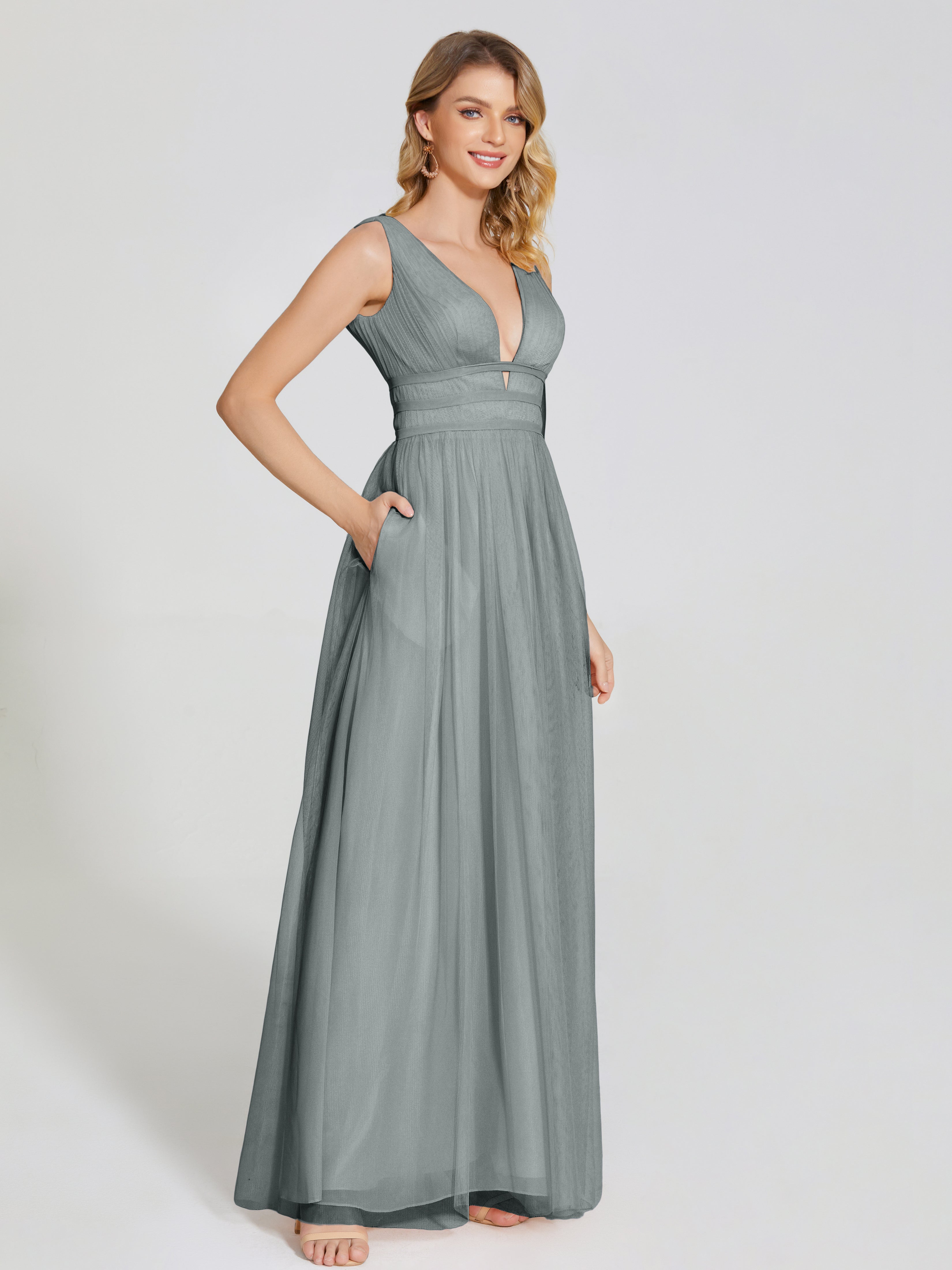 Robe De Demoiselle D Honneur Grise Bretelles Dos Nu Sexy Tulle Robe De Demoiselle D'Honneur