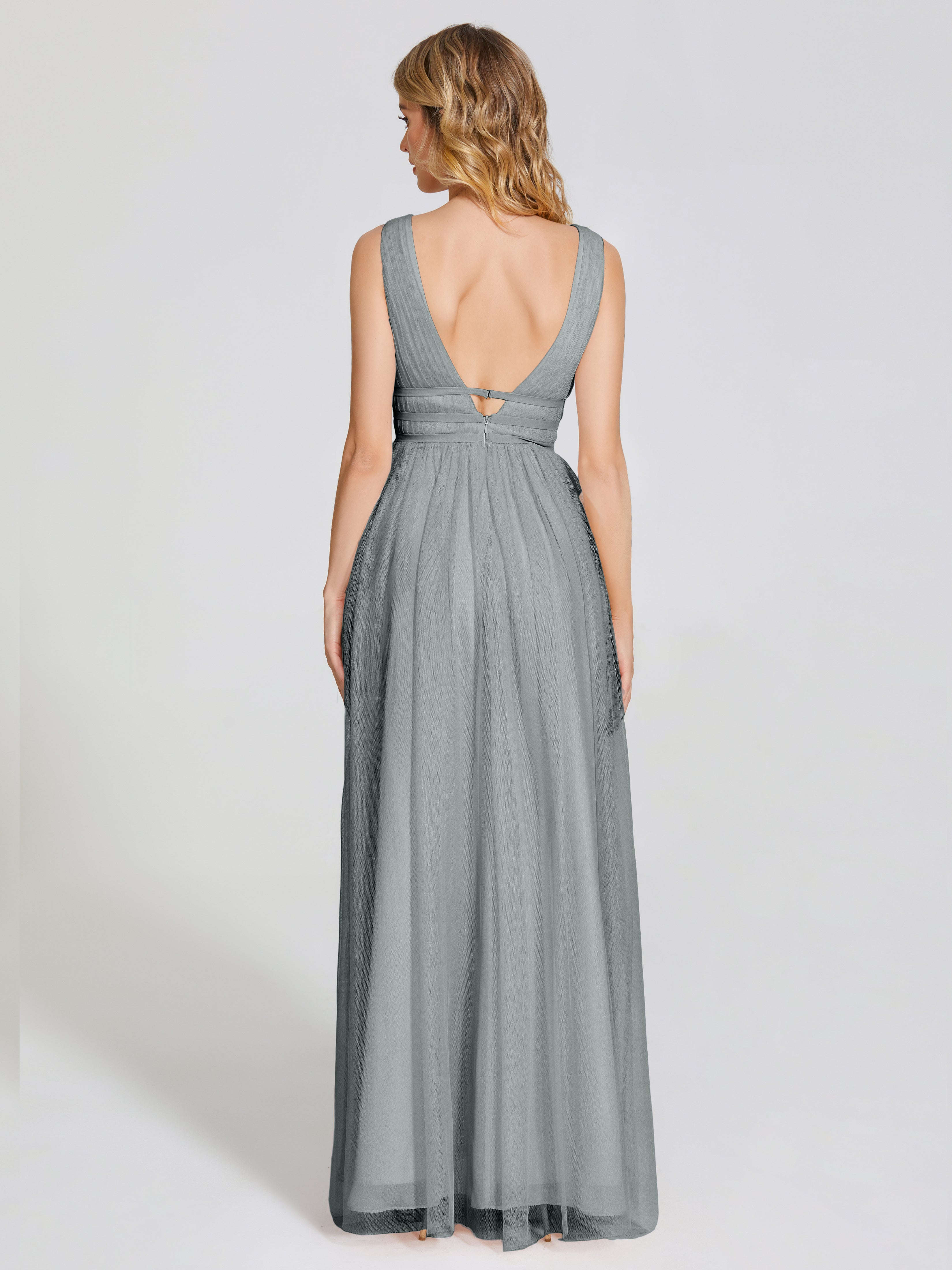 Robe De Demoiselle D Honneur Grise Bretelles Dos Nu Sexy Tulle Robe De Demoiselle D'Honneur