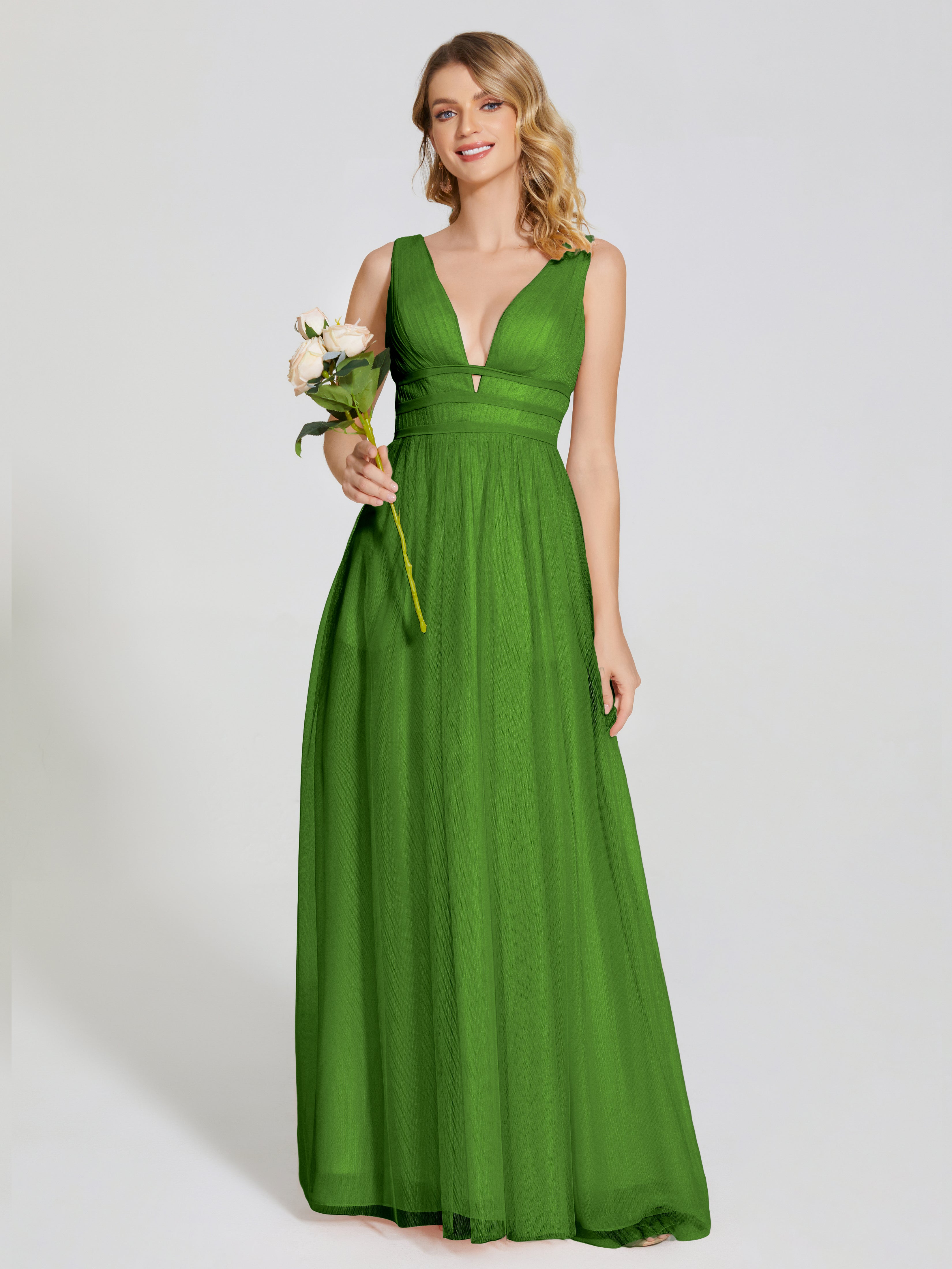 Robes De Demoiselle D'Honneur Vert Mousse Bretelles Dos Nu Sexy Tulle Robe De Demoiselle D'Honneur