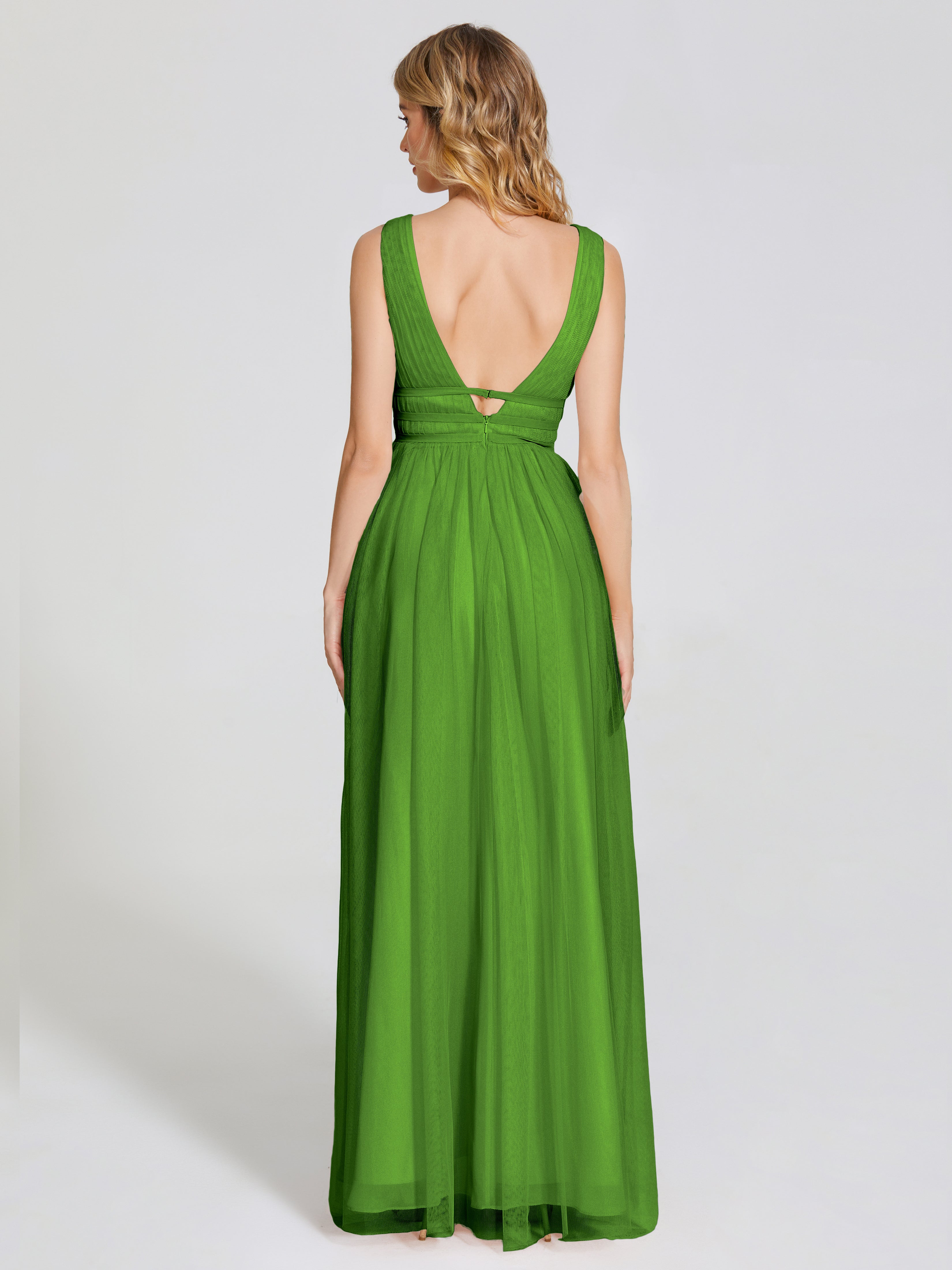 Robes De Demoiselle D'Honneur Vert Mousse Bretelles Dos Nu Sexy Tulle Robe De Demoiselle D'Honneur