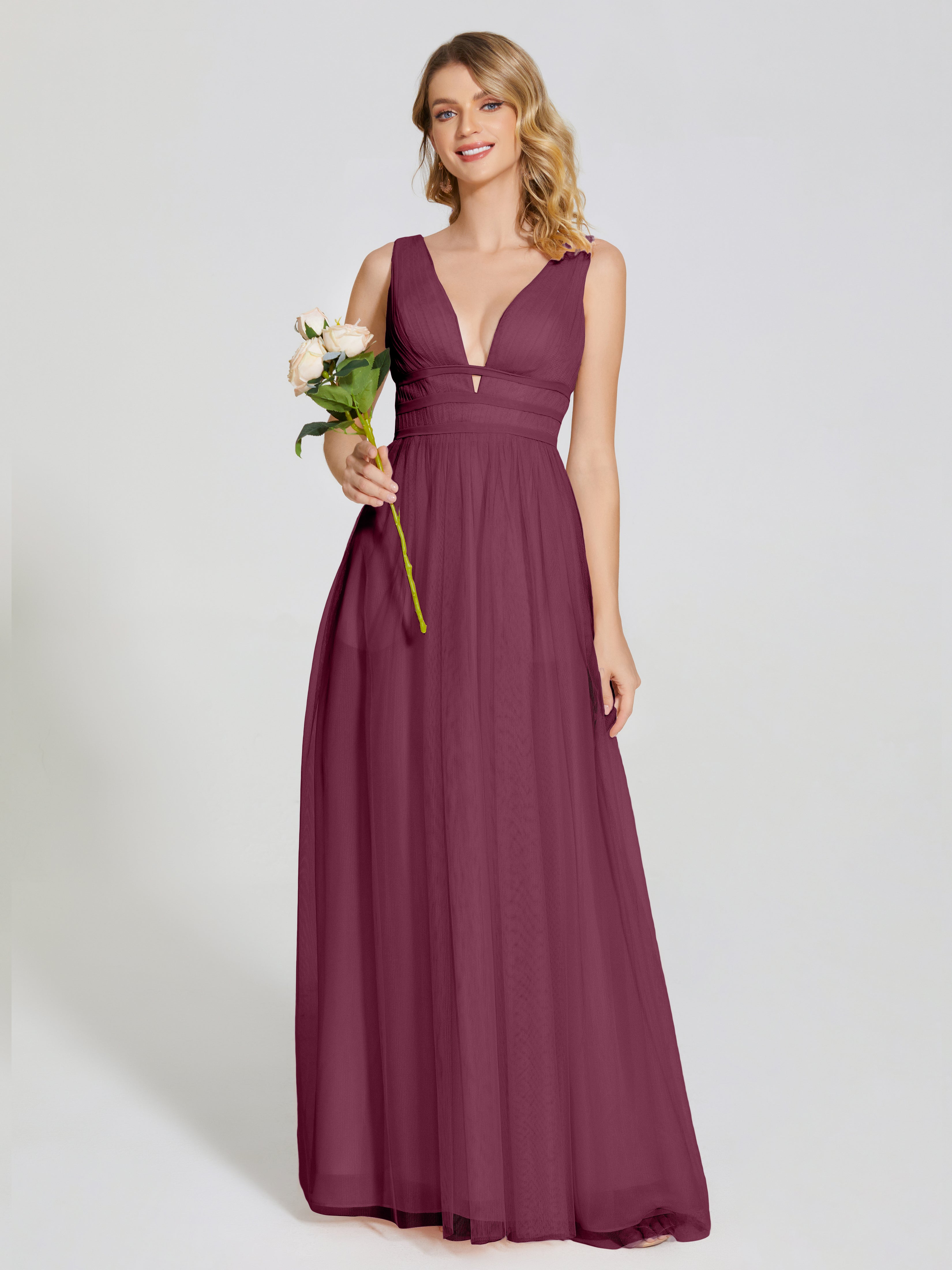 Robes De Demoiselle D'Honneur Mûre Bretelles Dos Nu Sexy Tulle Robe De Demoiselle D'Honneur