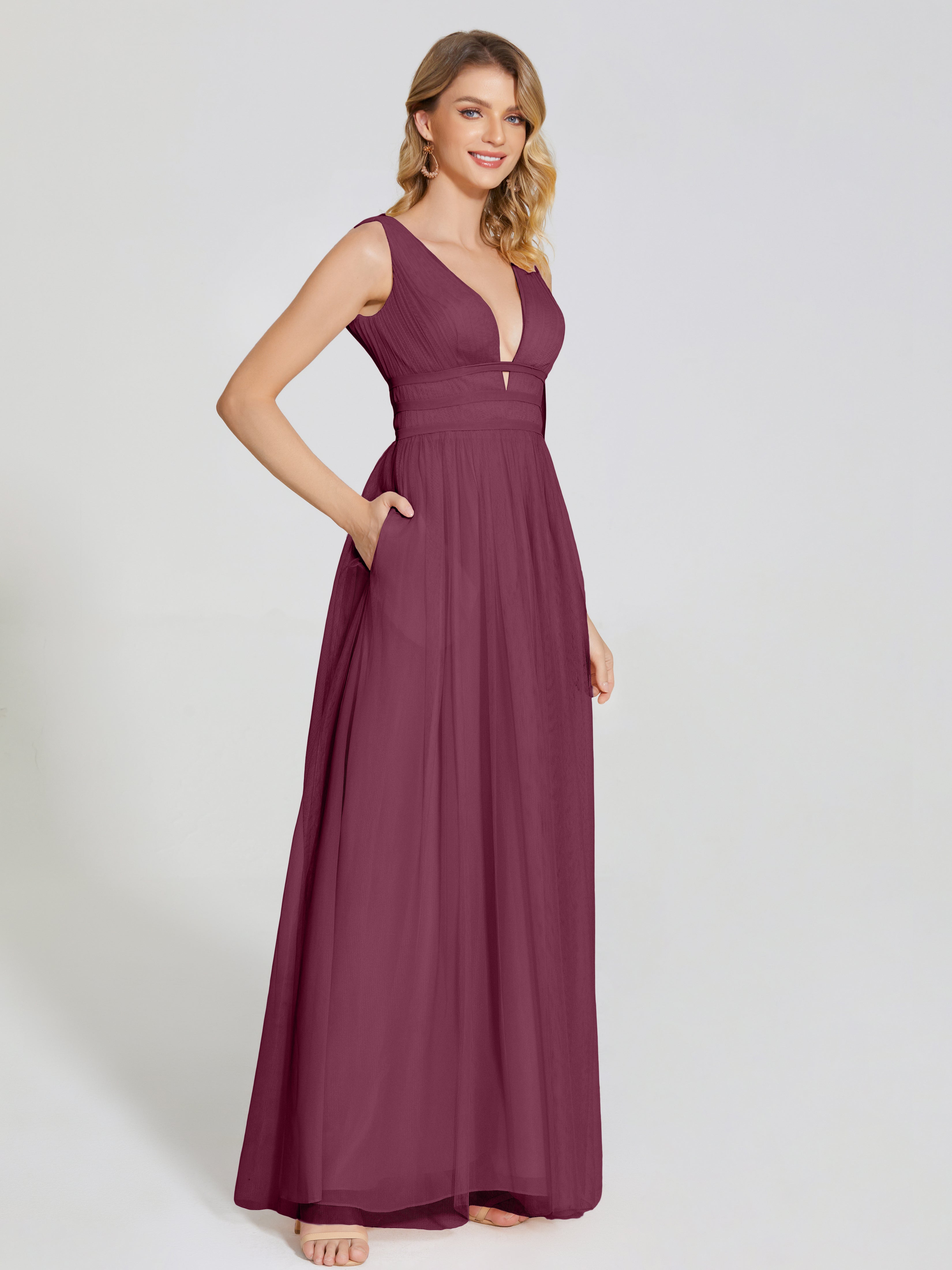 Robes De Demoiselle D'Honneur Mûre Bretelles Dos Nu Sexy Tulle Robe De Demoiselle D'Honneur