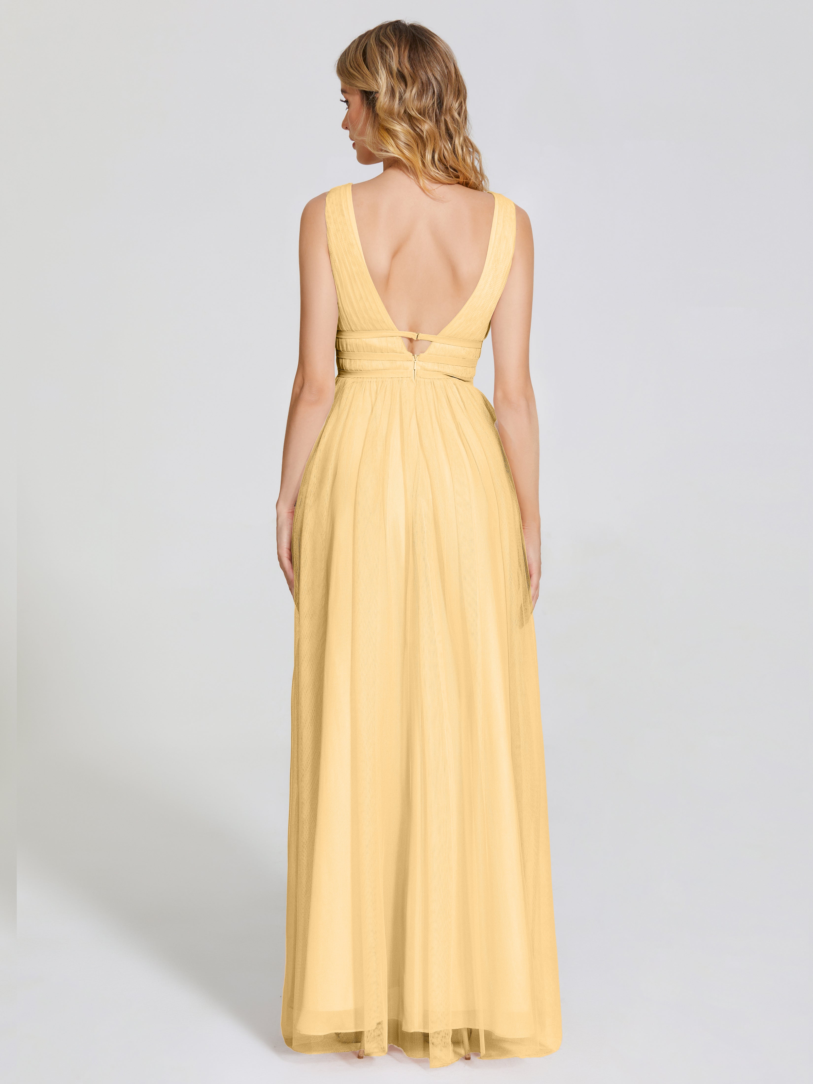 Robe De Demoiselle D Honneur Dorée Bretelles Dos Nu Sexy Tulle Robe De Demoiselle D'Honneur