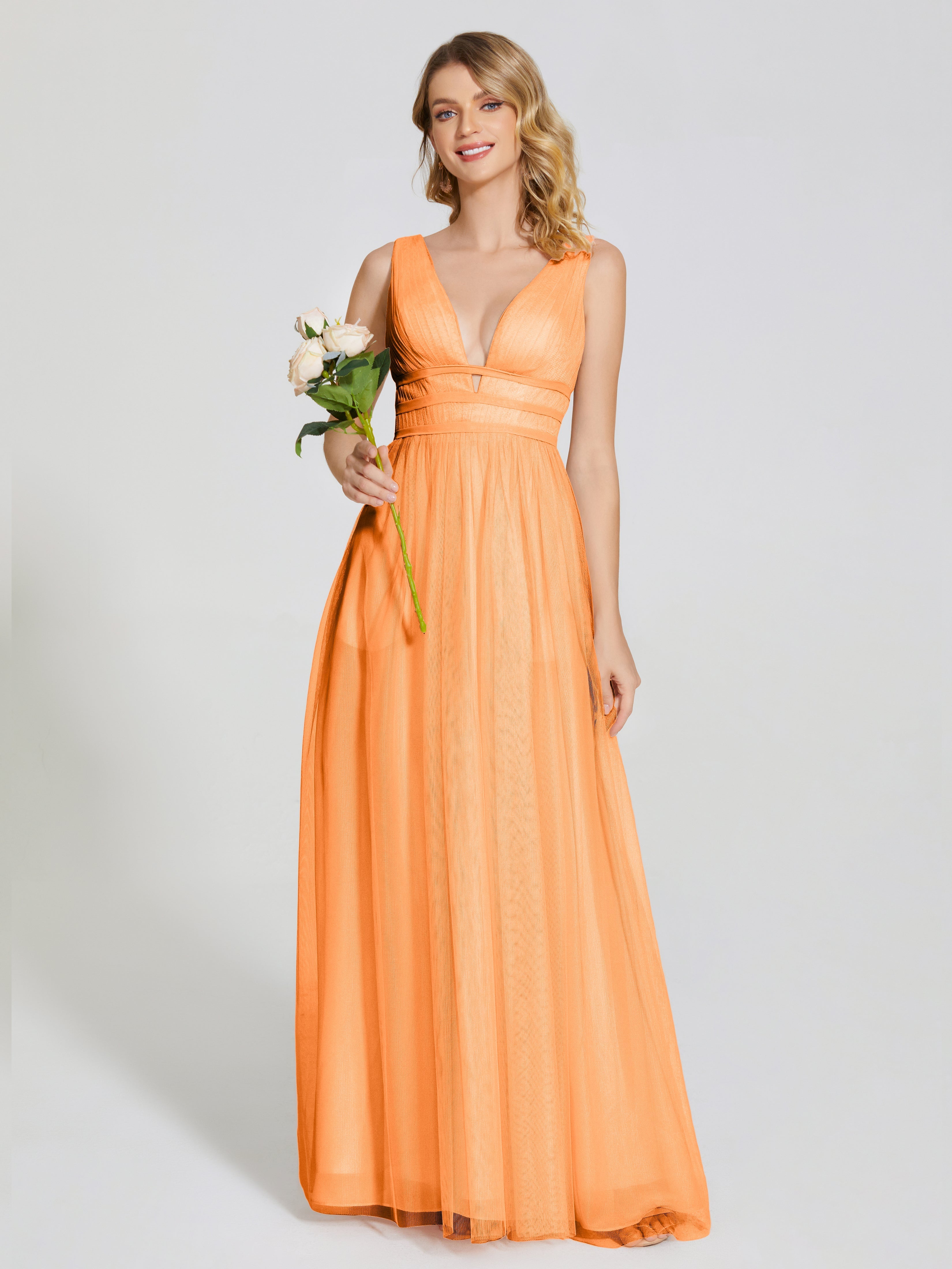 Demoiselle Dhonneur Robe Orange Bretelles Dos Nu Sexy Tulle Robe De Demoiselle D'Honneur