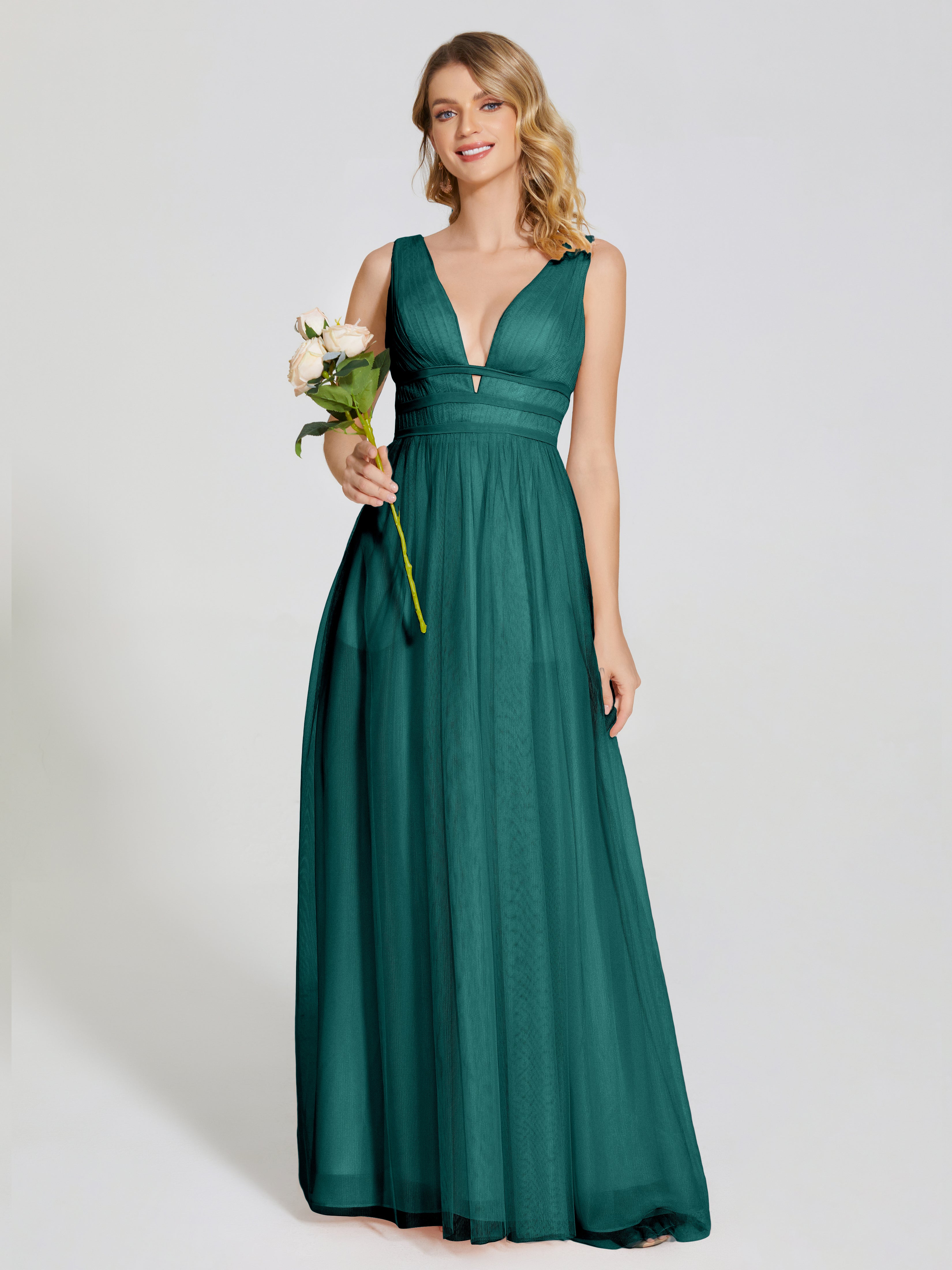 Robe De Demoiselle D'Honneur De Paon Au Sol Bretelles Dos Nu Sexy Tulle Robe De Demoiselle D'Honneur