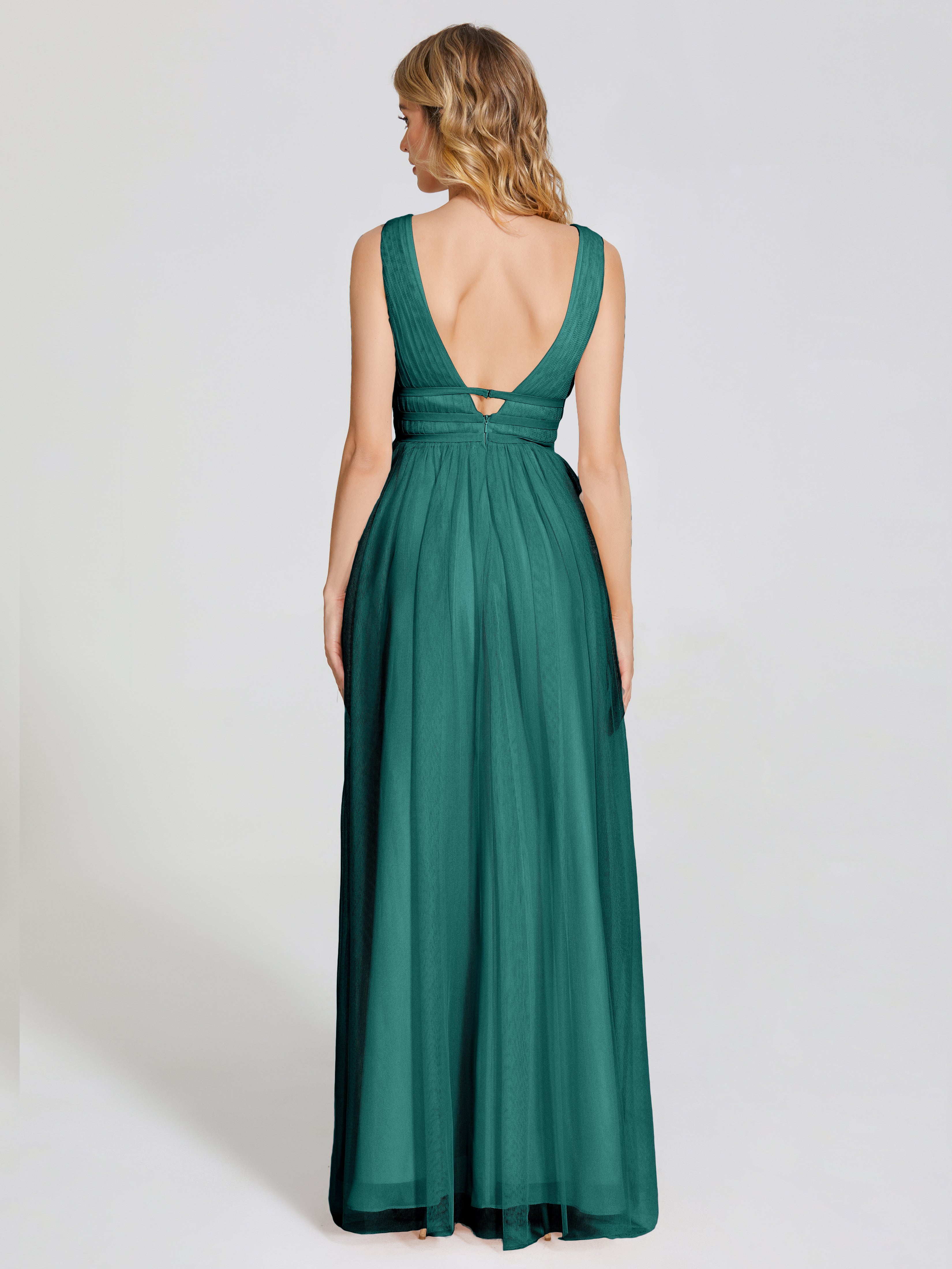 Robe De Demoiselle D'Honneur De Paon Au Sol Bretelles Dos Nu Sexy Tulle Robe De Demoiselle D'Honneur