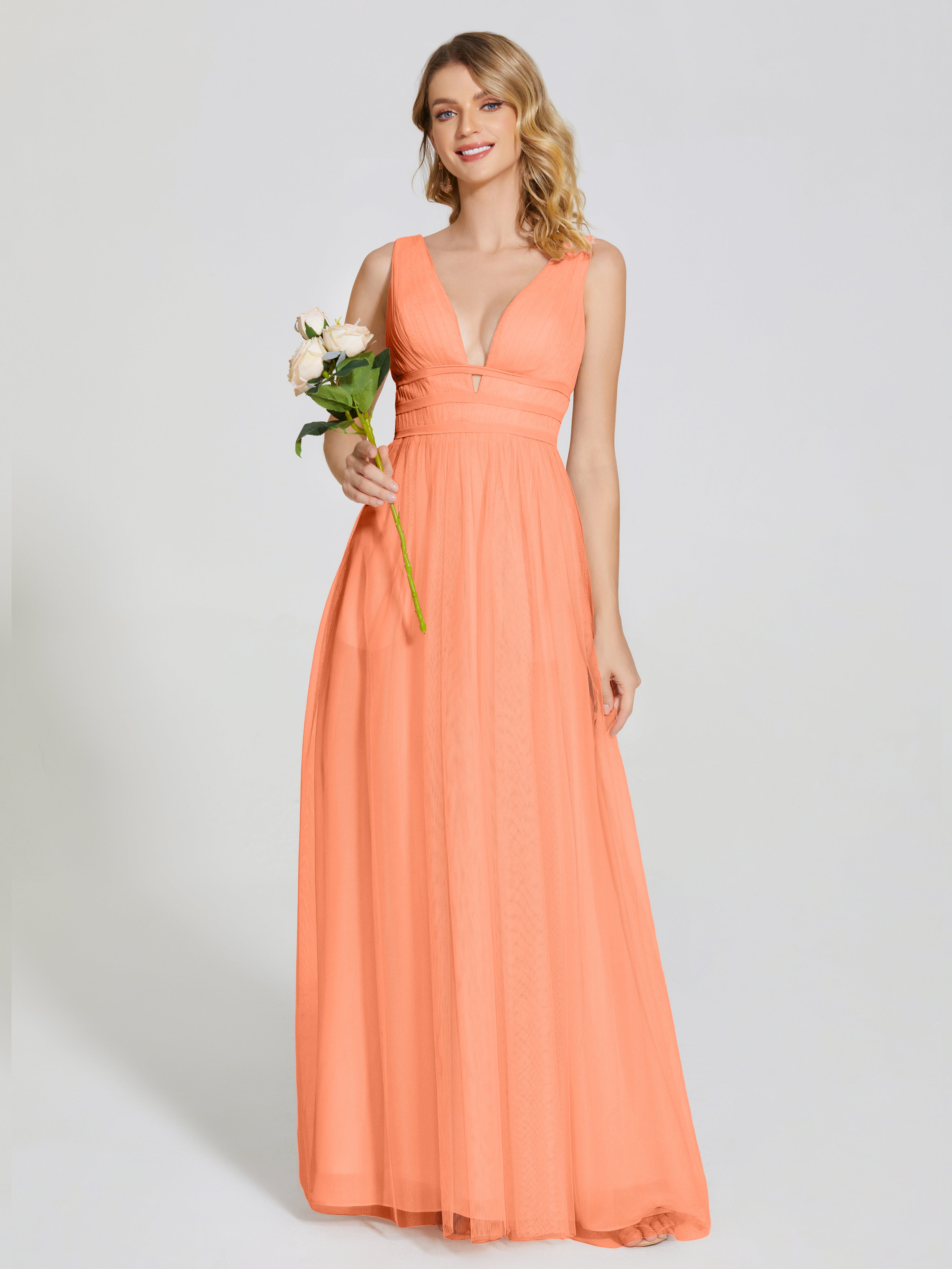 Robes De Demoiselle D'Honneur Papaye Bretelles Dos Nu Sexy Tulle Robe De Demoiselle D'Honneur