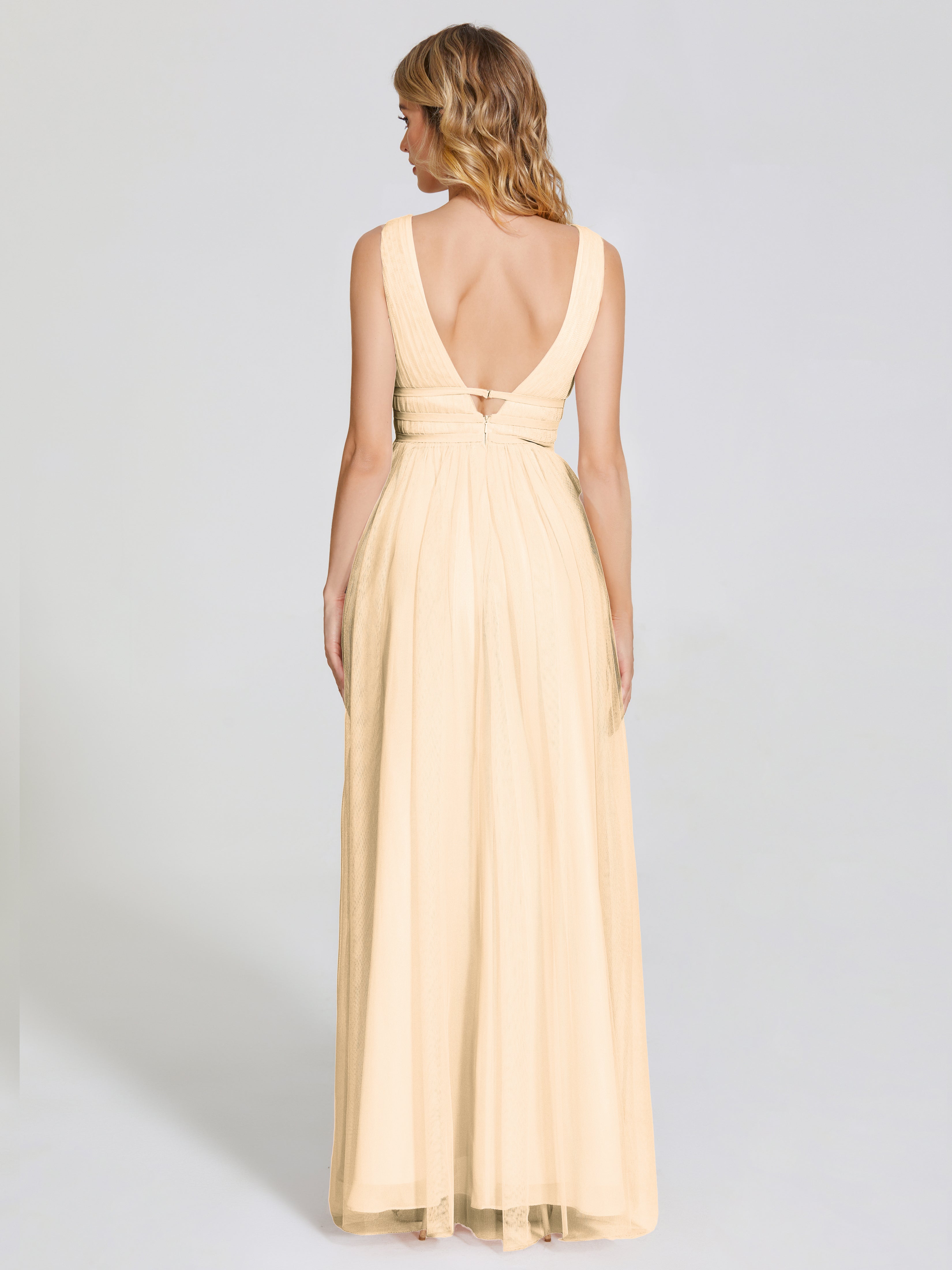 Robe De Demoiselle D Honneur Peche Bretelles Dos Nu Sexy Tulle Robe De Demoiselle D'Honneur