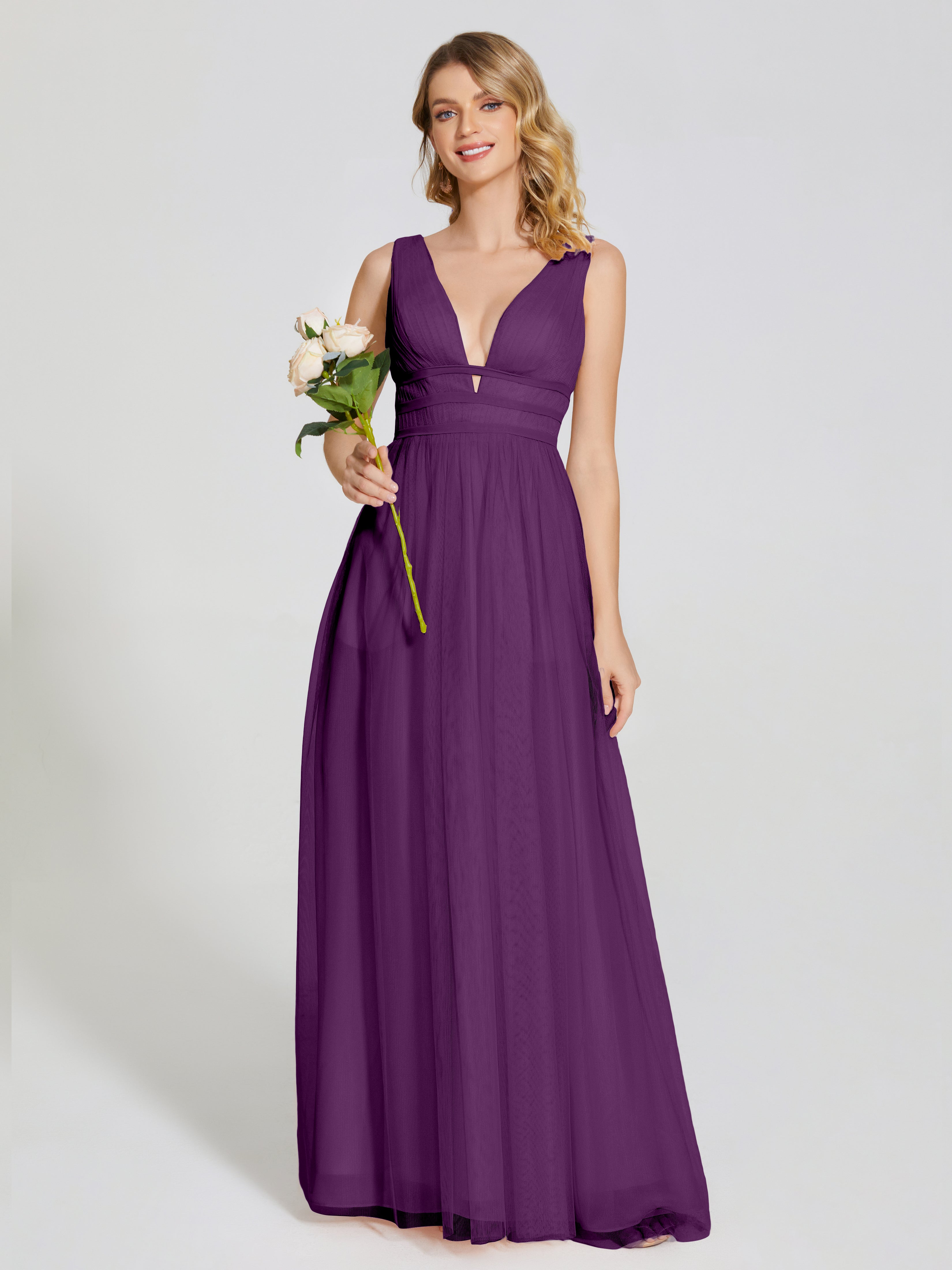 Robes De Demoiselle D'Honneur En Raisin Bretelles Dos Nu Sexy Tulle Robe De Demoiselle D'Honneur