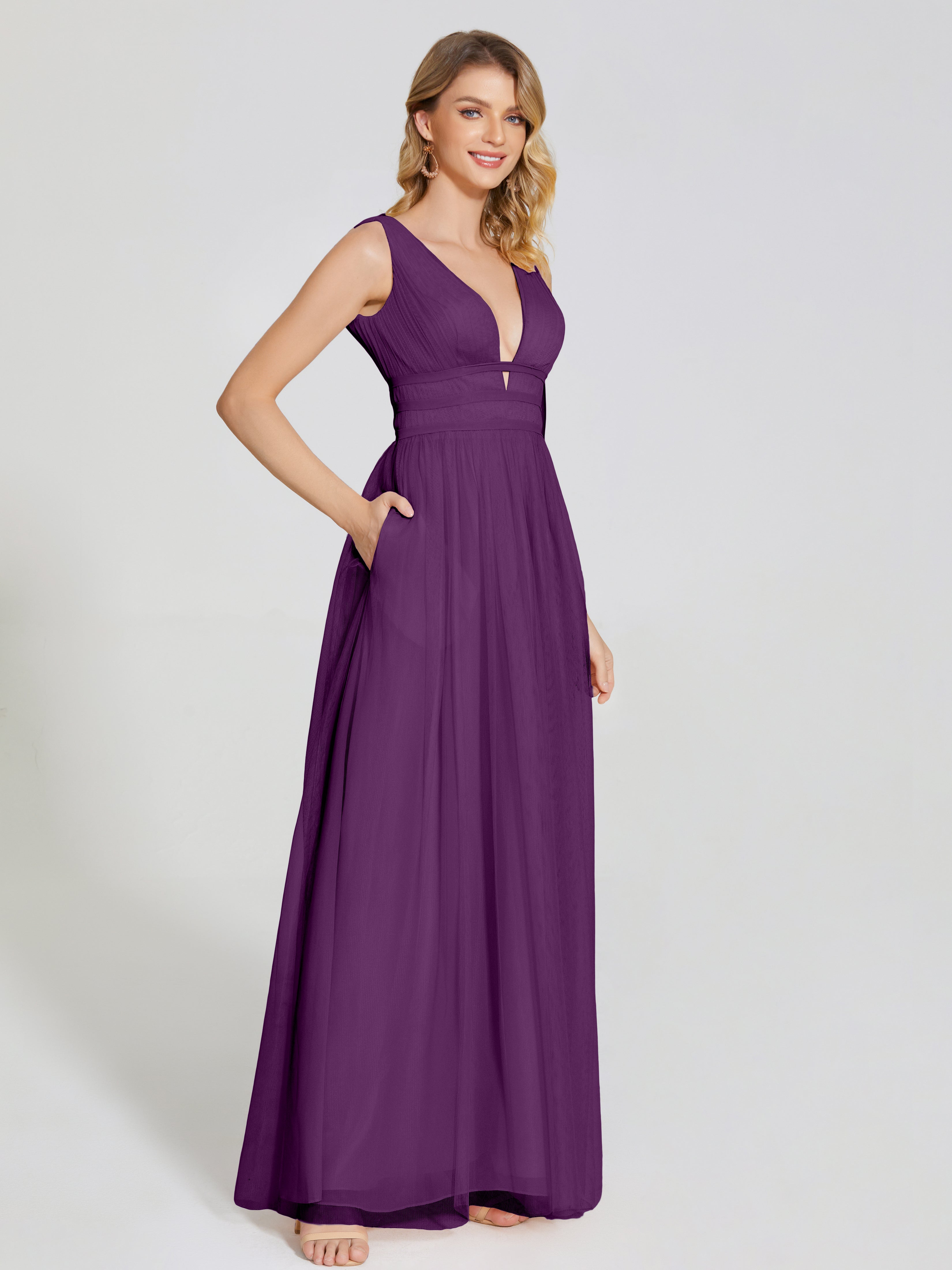 Robes De Demoiselle D'Honneur En Raisin Bretelles Dos Nu Sexy Tulle Robe De Demoiselle D'Honneur