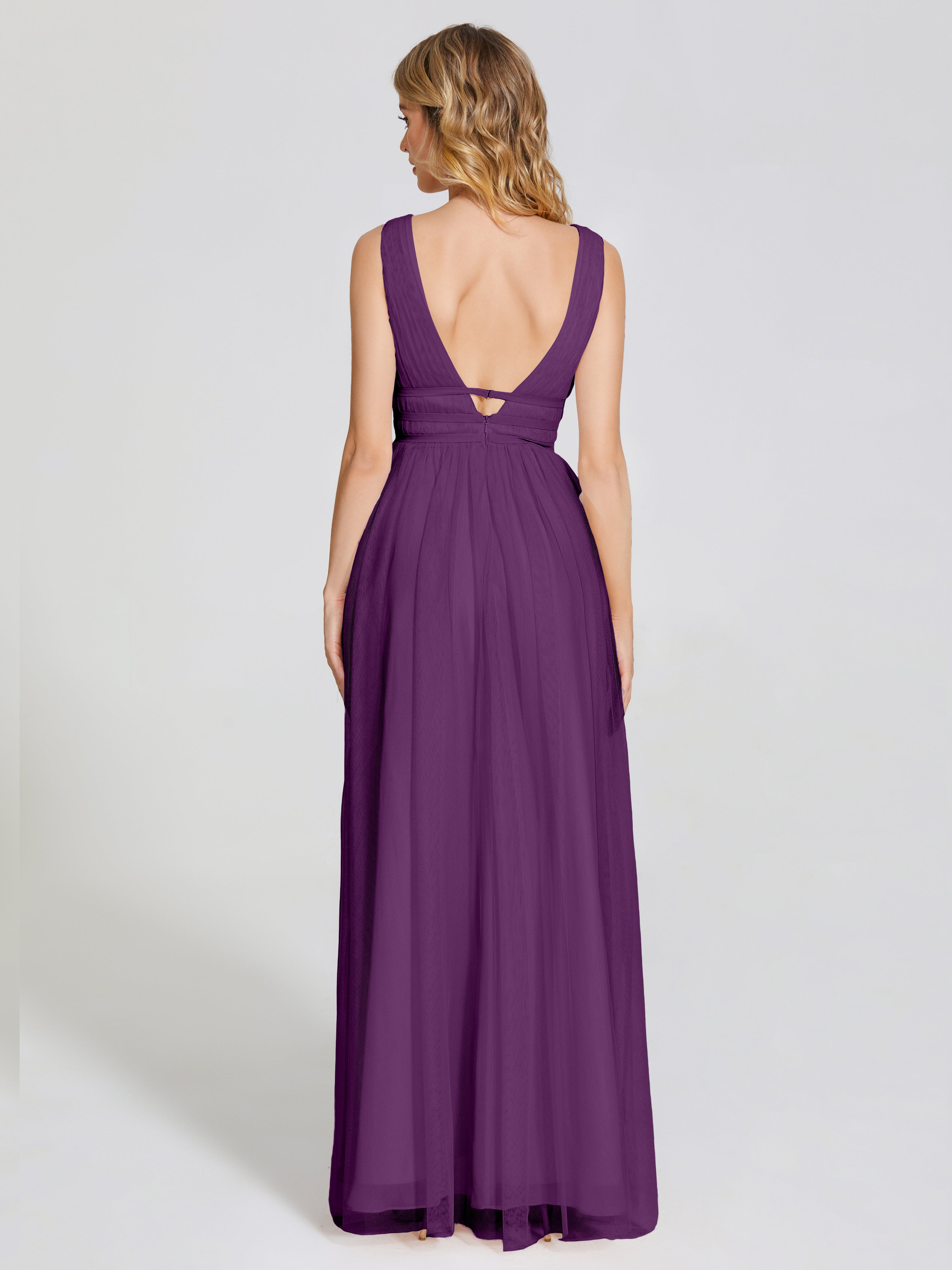 Robes De Demoiselle D'Honneur En Raisin Bretelles Dos Nu Sexy Tulle Robe De Demoiselle D'Honneur