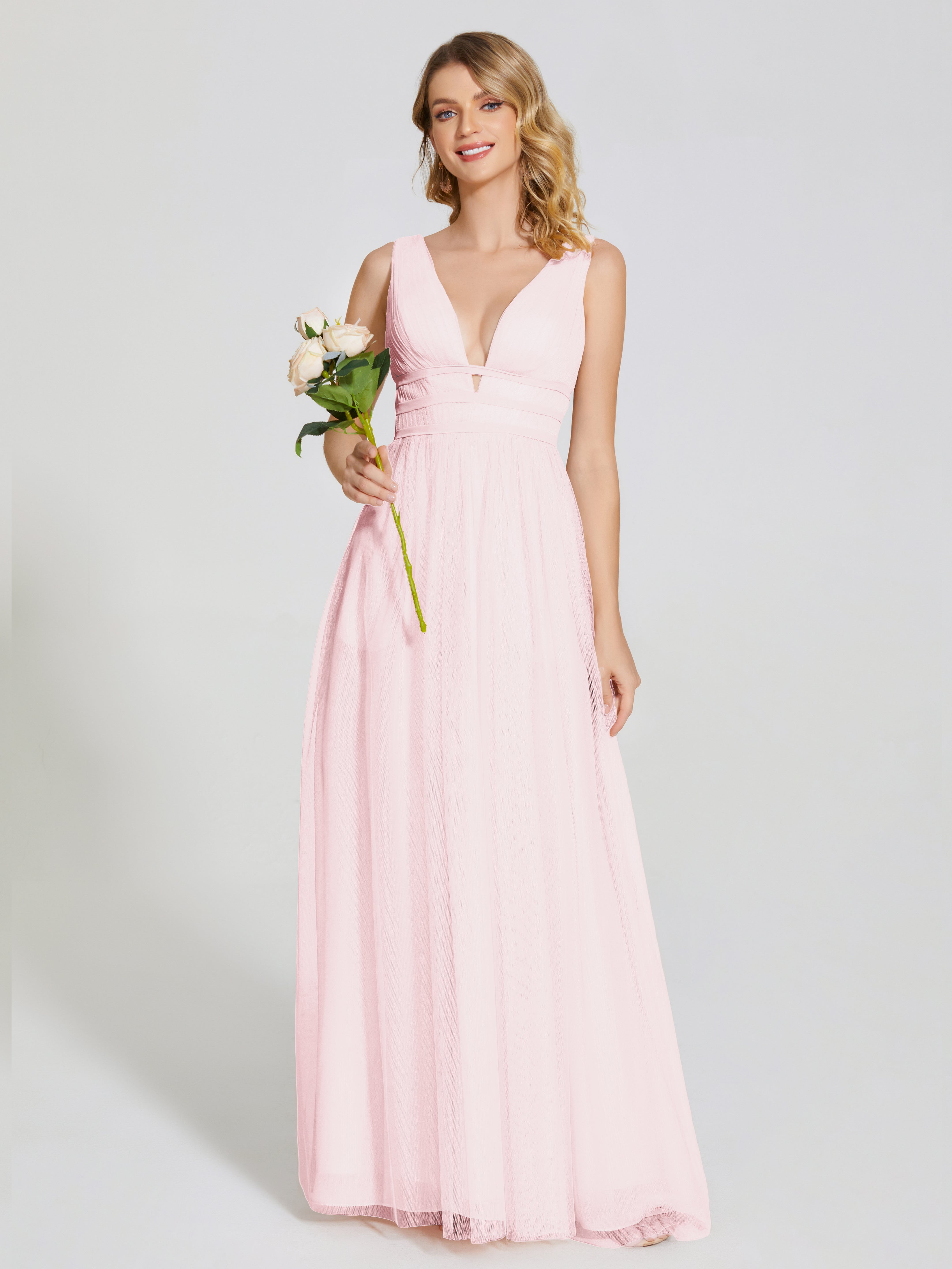 Robe Demoiselle D Honneur Rose Pale Bretelles Dos Nu Sexy Tulle Robe De Demoiselle D'Honneur
