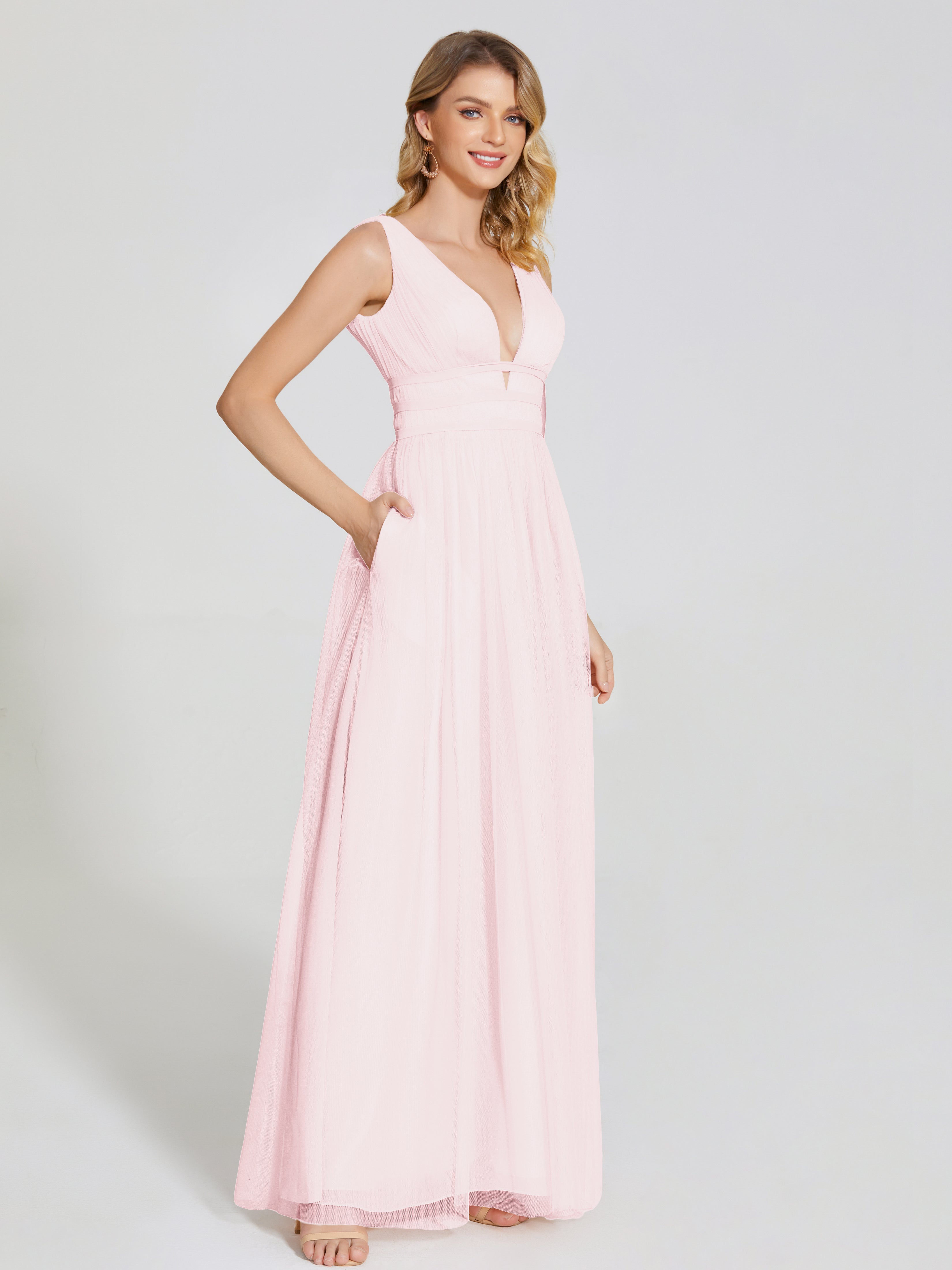Robe Demoiselle D Honneur Rose Pale Bretelles Dos Nu Sexy Tulle Robe De Demoiselle D'Honneur
