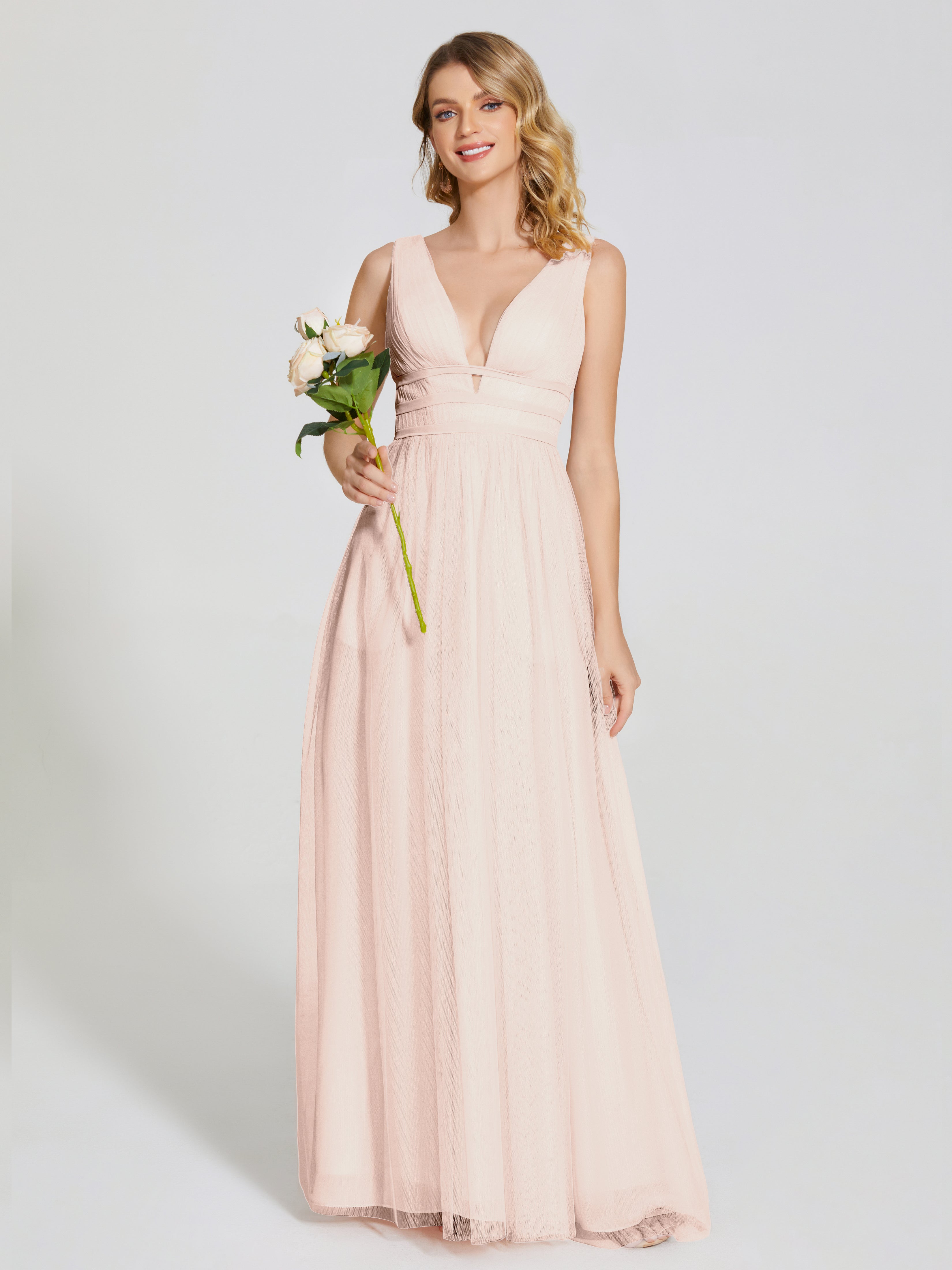 Robe Demoiselle D Honneur Rose Perle Bretelles Dos Nu Sexy Tulle Robe De Demoiselle D'Honneur