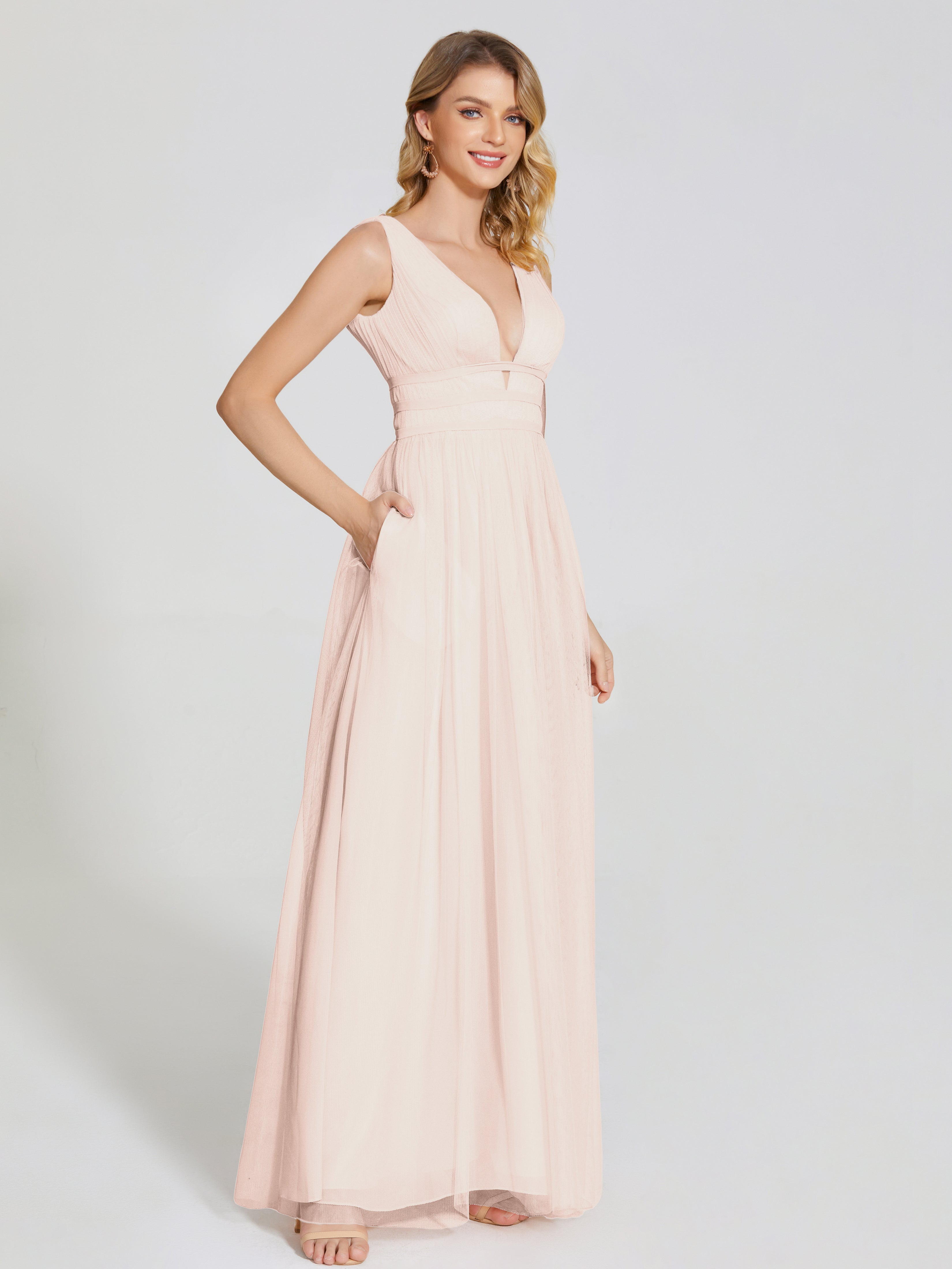 Robe Demoiselle D Honneur Rose Perle Bretelles Dos Nu Sexy Tulle Robe De Demoiselle D'Honneur