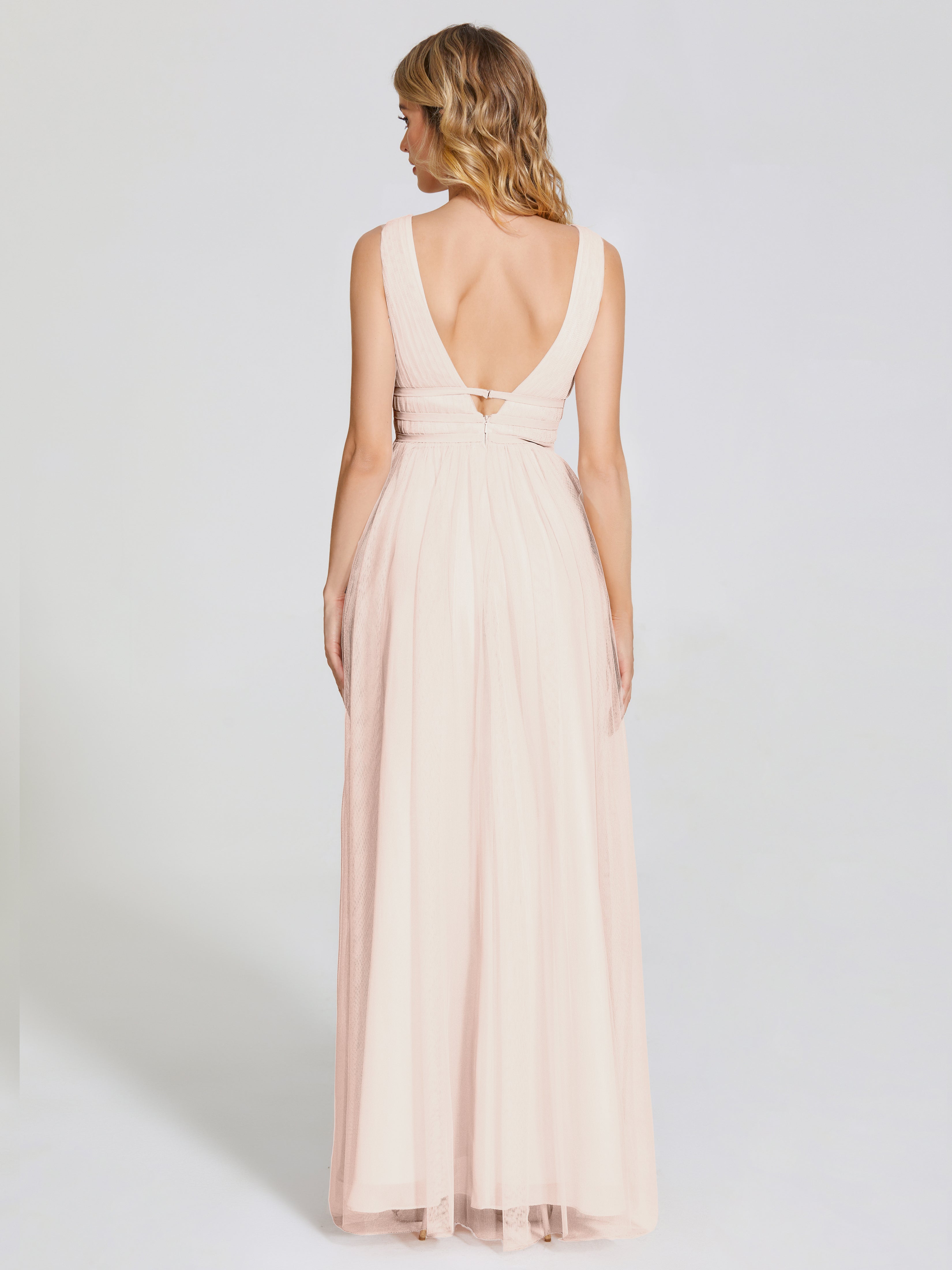 Robe Demoiselle D Honneur Rose Perle Bretelles Dos Nu Sexy Tulle Robe De Demoiselle D'Honneur