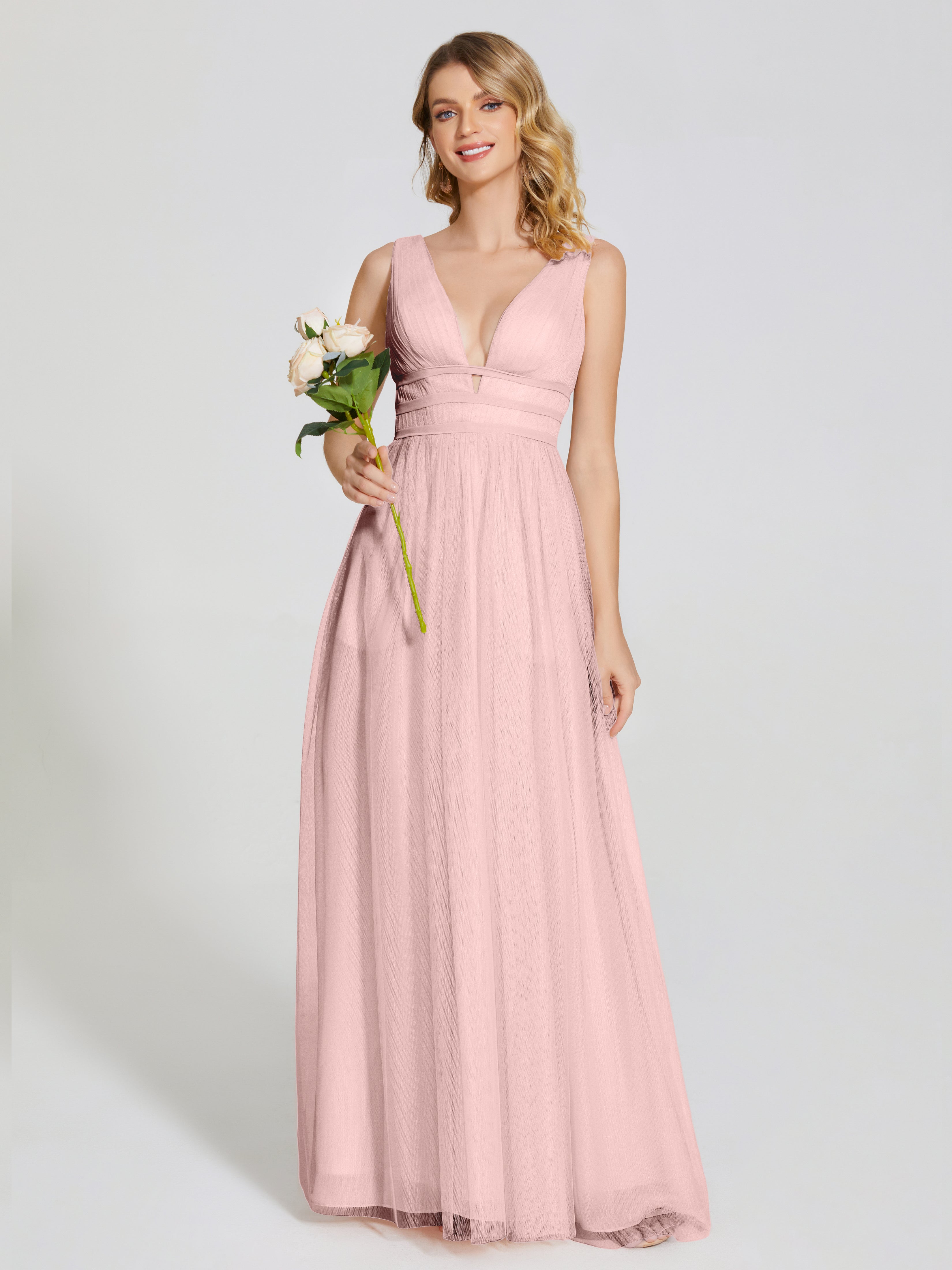 Demoiselle D Honneur Rose Poudré Bretelles Dos Nu Sexy Tulle Robe De Demoiselle D'Honneur