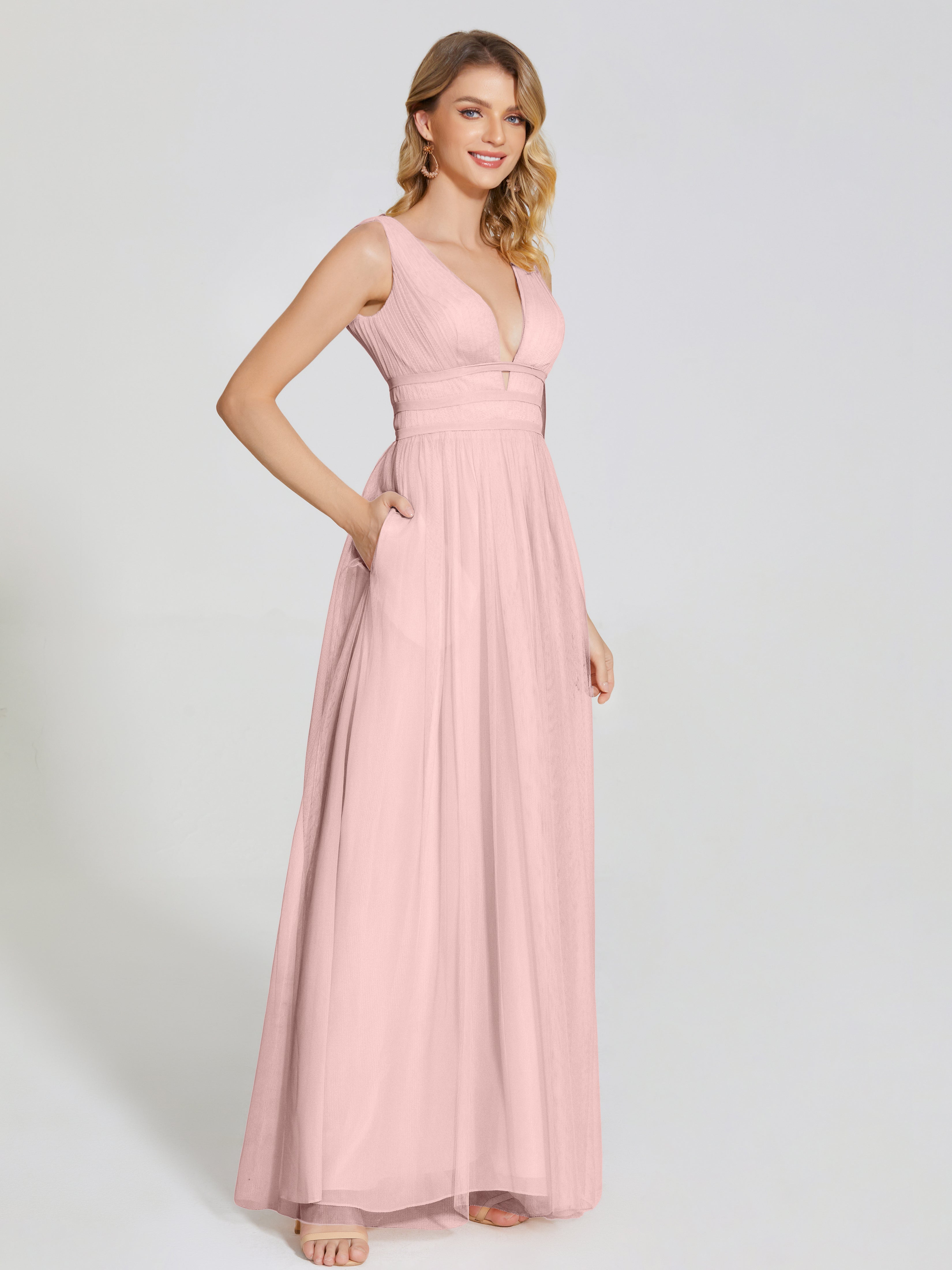 Demoiselle D Honneur Rose Poudré Bretelles Dos Nu Sexy Tulle Robe De Demoiselle D'Honneur