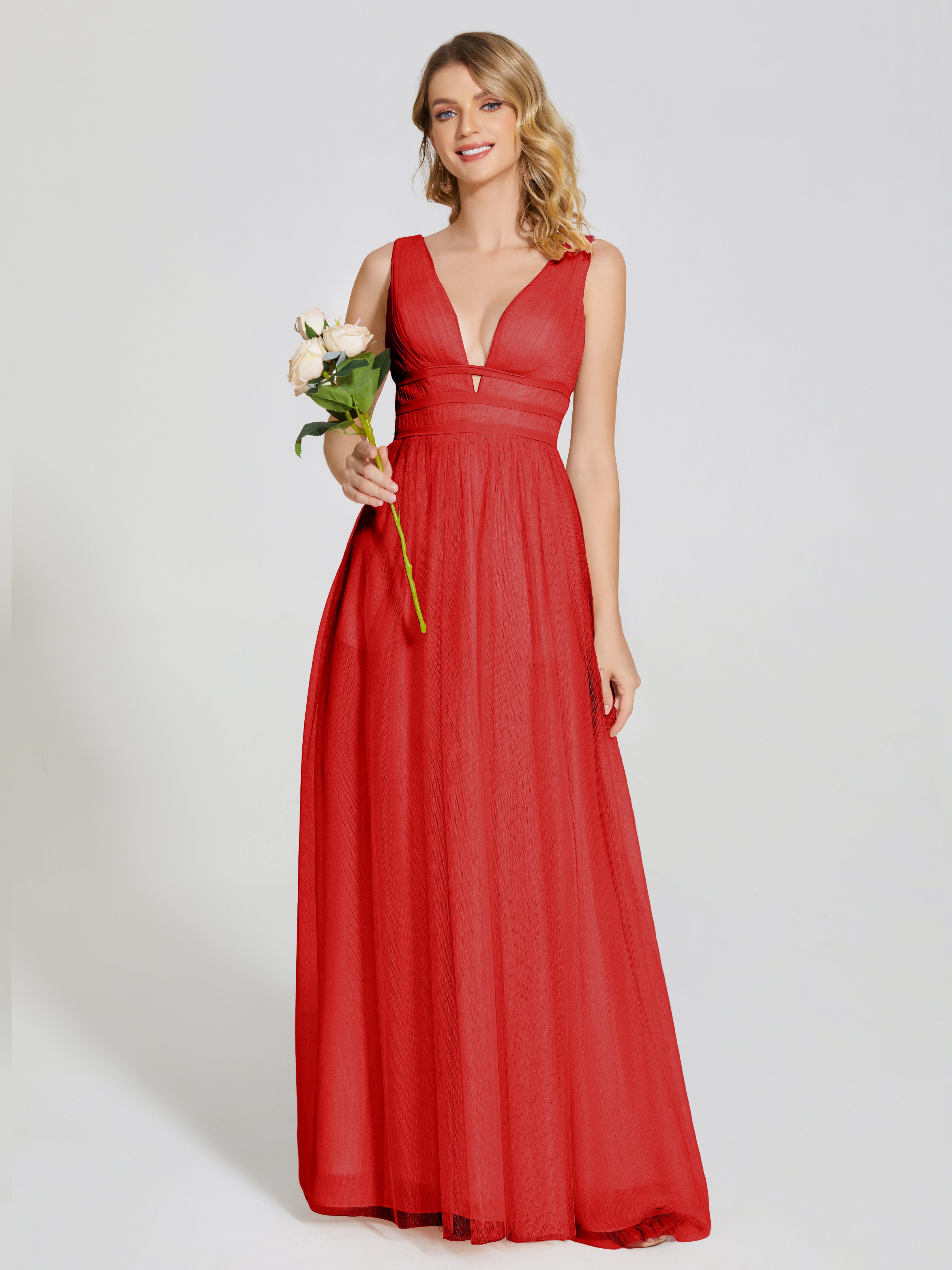 Robe Longue Rouge Demoiselle D Honneur Bretelles Dos Nu Sexy Tulle Robe De Demoiselle D'Honneur