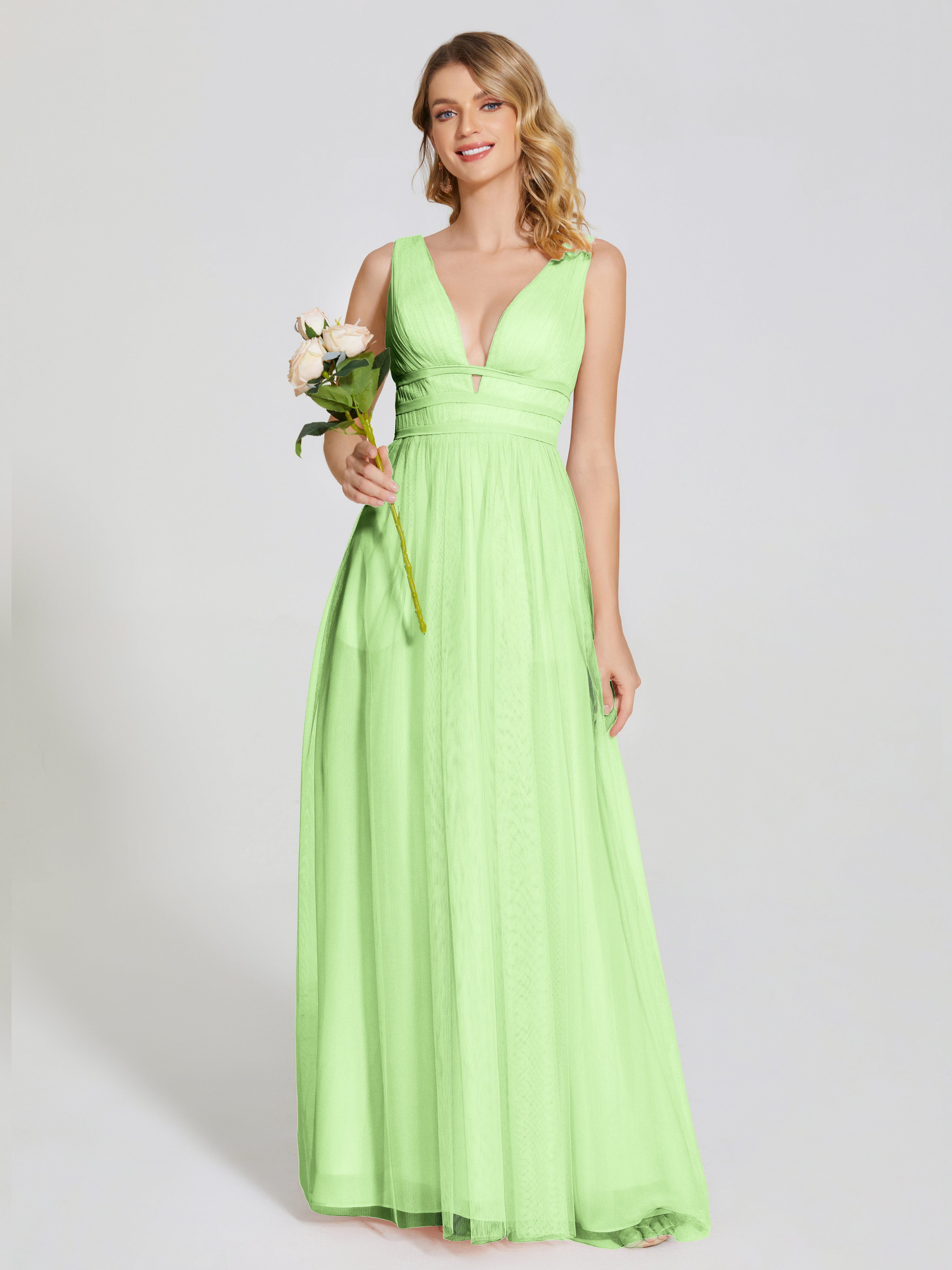 Robes De Demoiselle D'Honneur Vert Sauge Bretelles Dos Nu Sexy Tulle Robe De Demoiselle D'Honneur