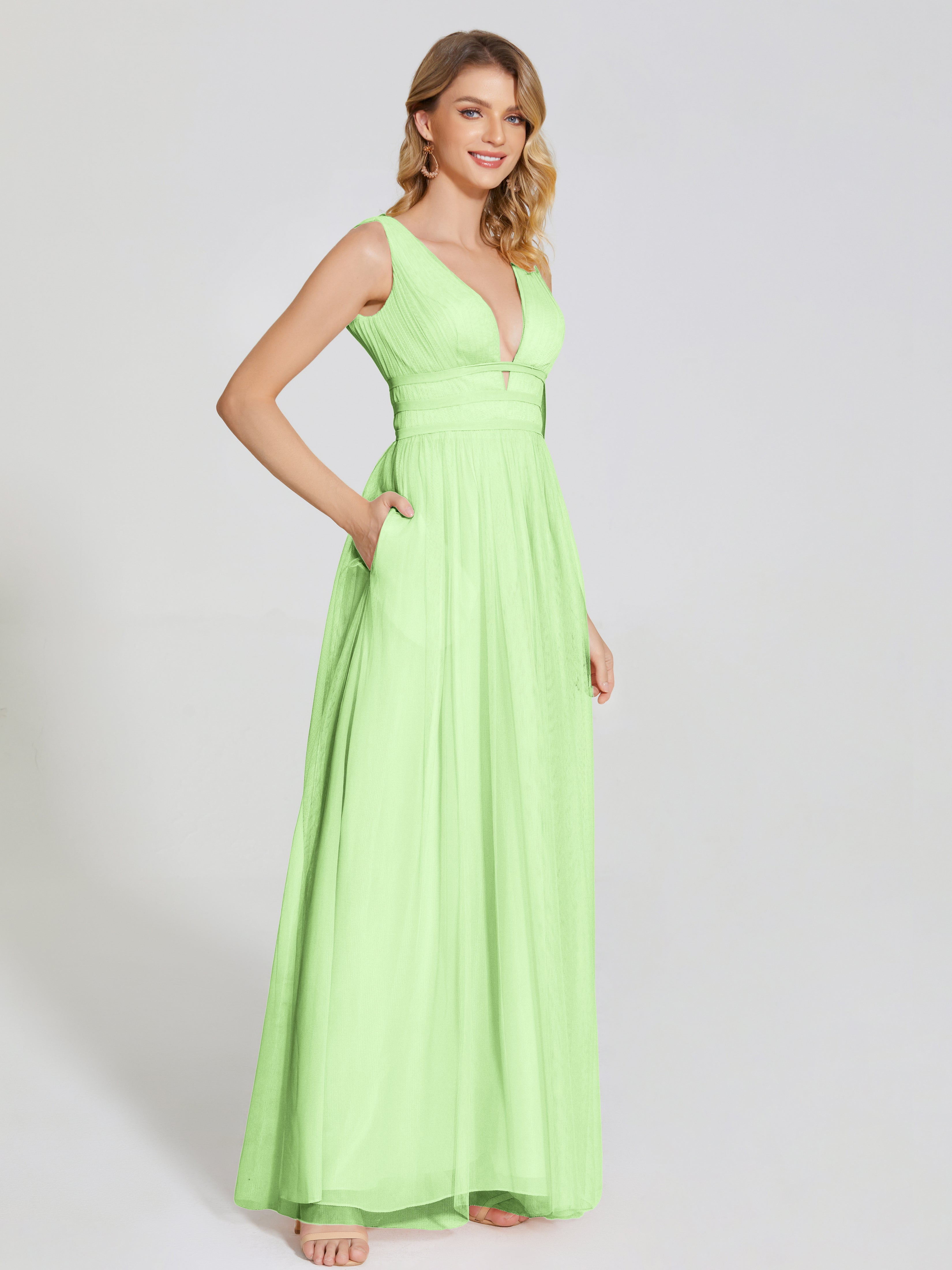 Robes De Demoiselle D'Honneur Vert Sauge Bretelles Dos Nu Sexy Tulle Robe De Demoiselle D'Honneur