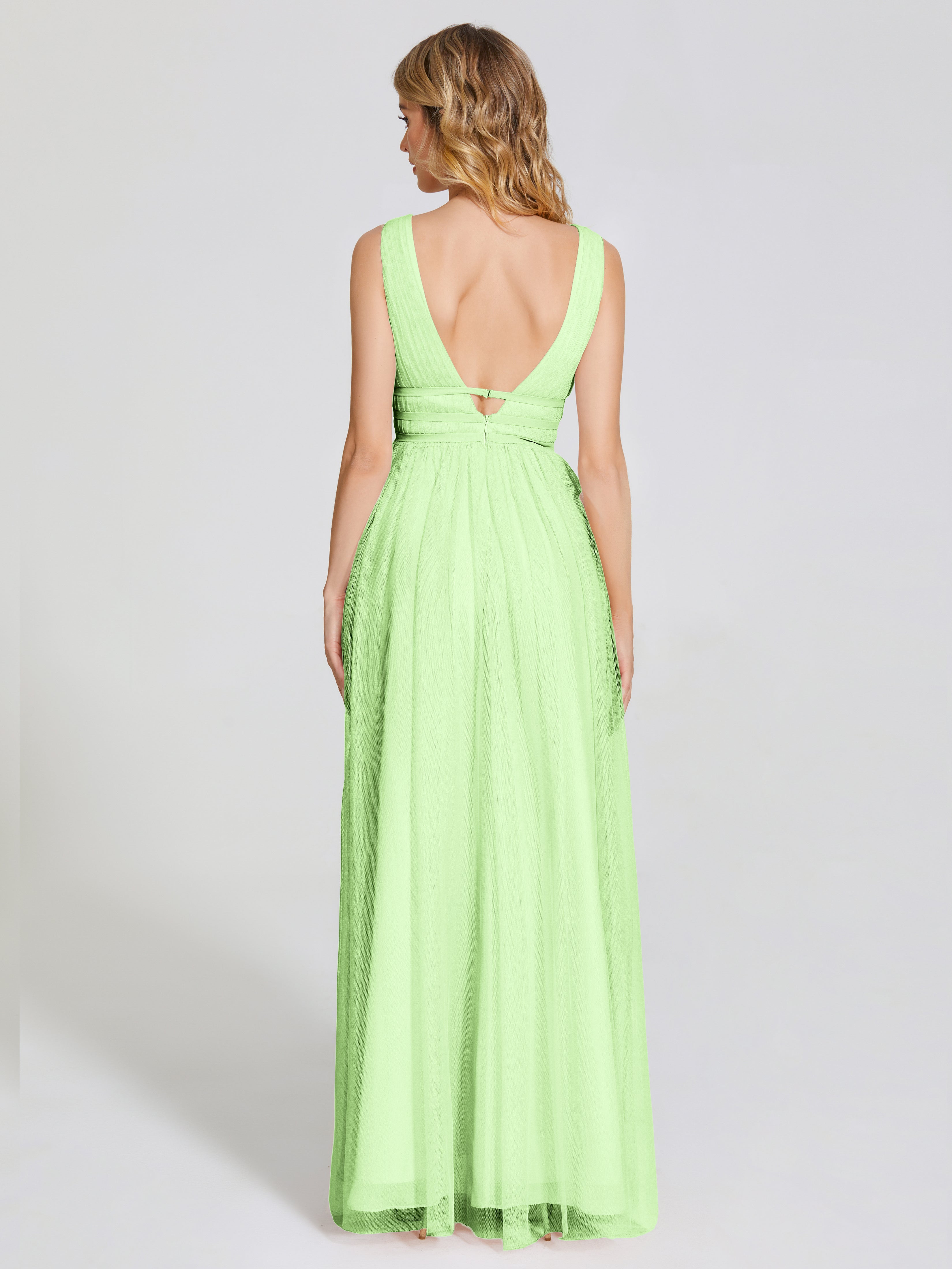 Robes De Demoiselle D'Honneur Vert Sauge Bretelles Dos Nu Sexy Tulle Robe De Demoiselle D'Honneur