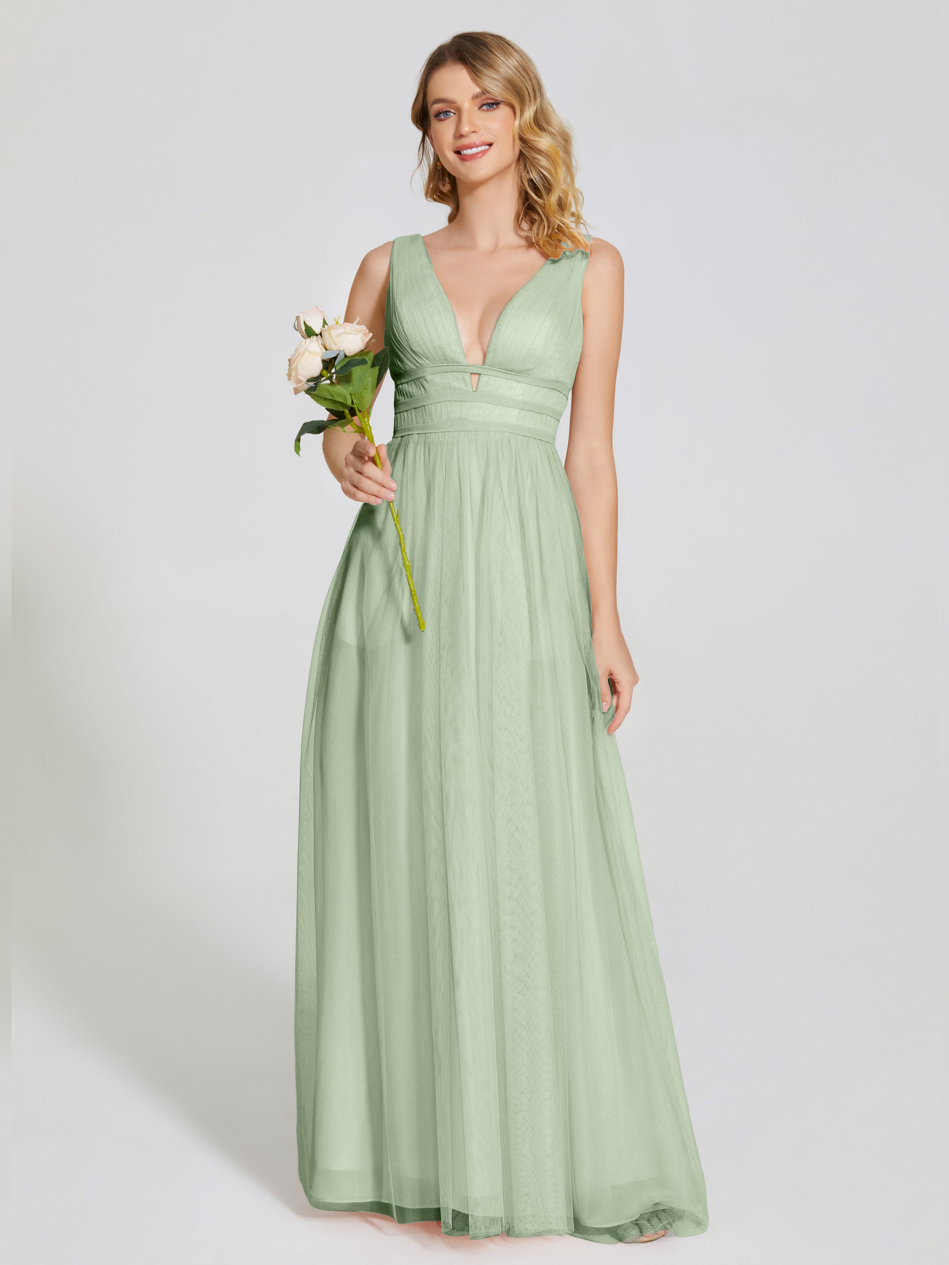 Toutes Les Robes De Demoiselle D'Honneur De Sauge Poussiéreuse Bretelles Dos Nu Sexy Tulle