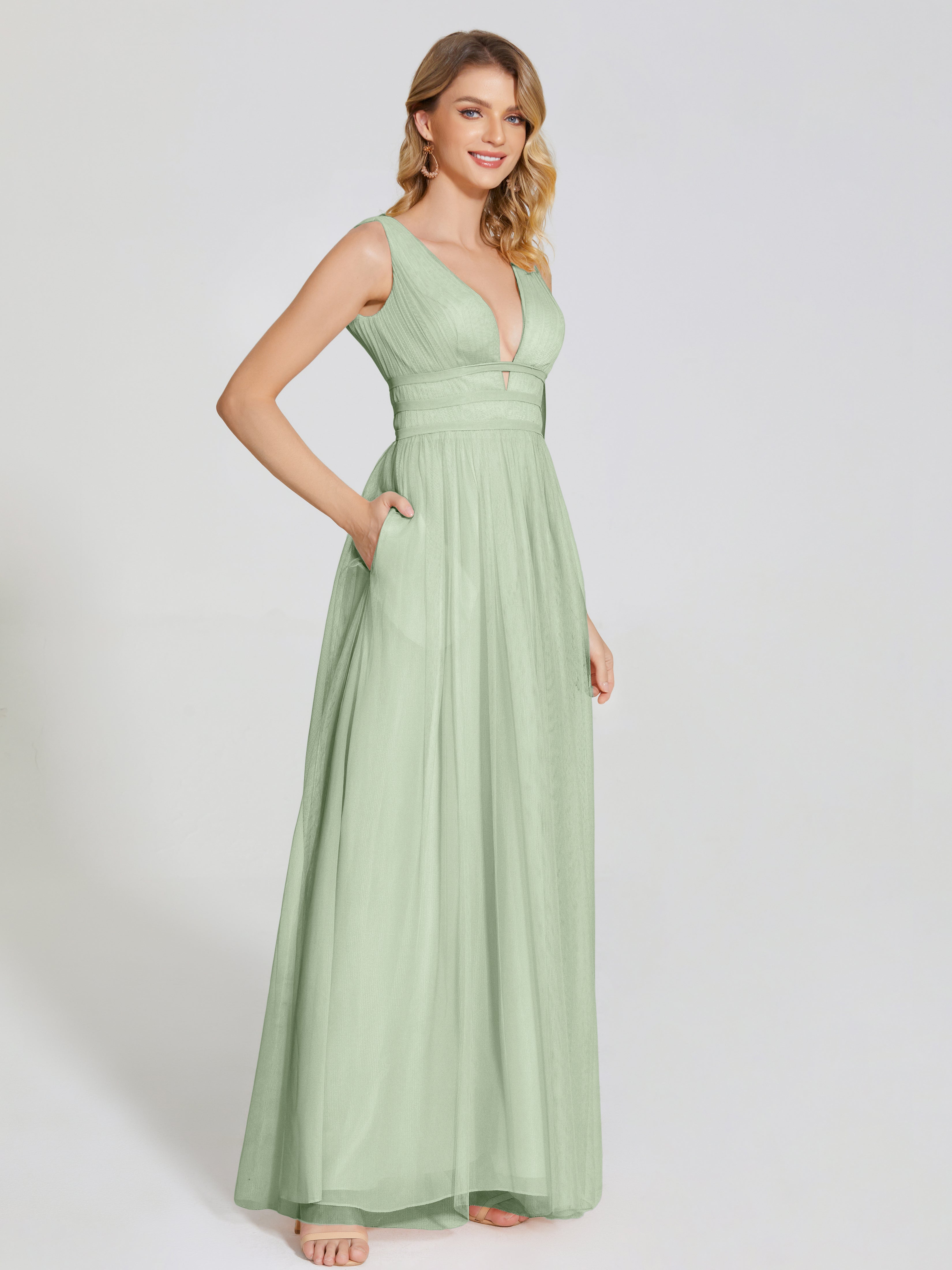 Toutes Les Robes De Demoiselle D'Honneur De Sauge Poussiéreuse Bretelles Dos Nu Sexy Tulle