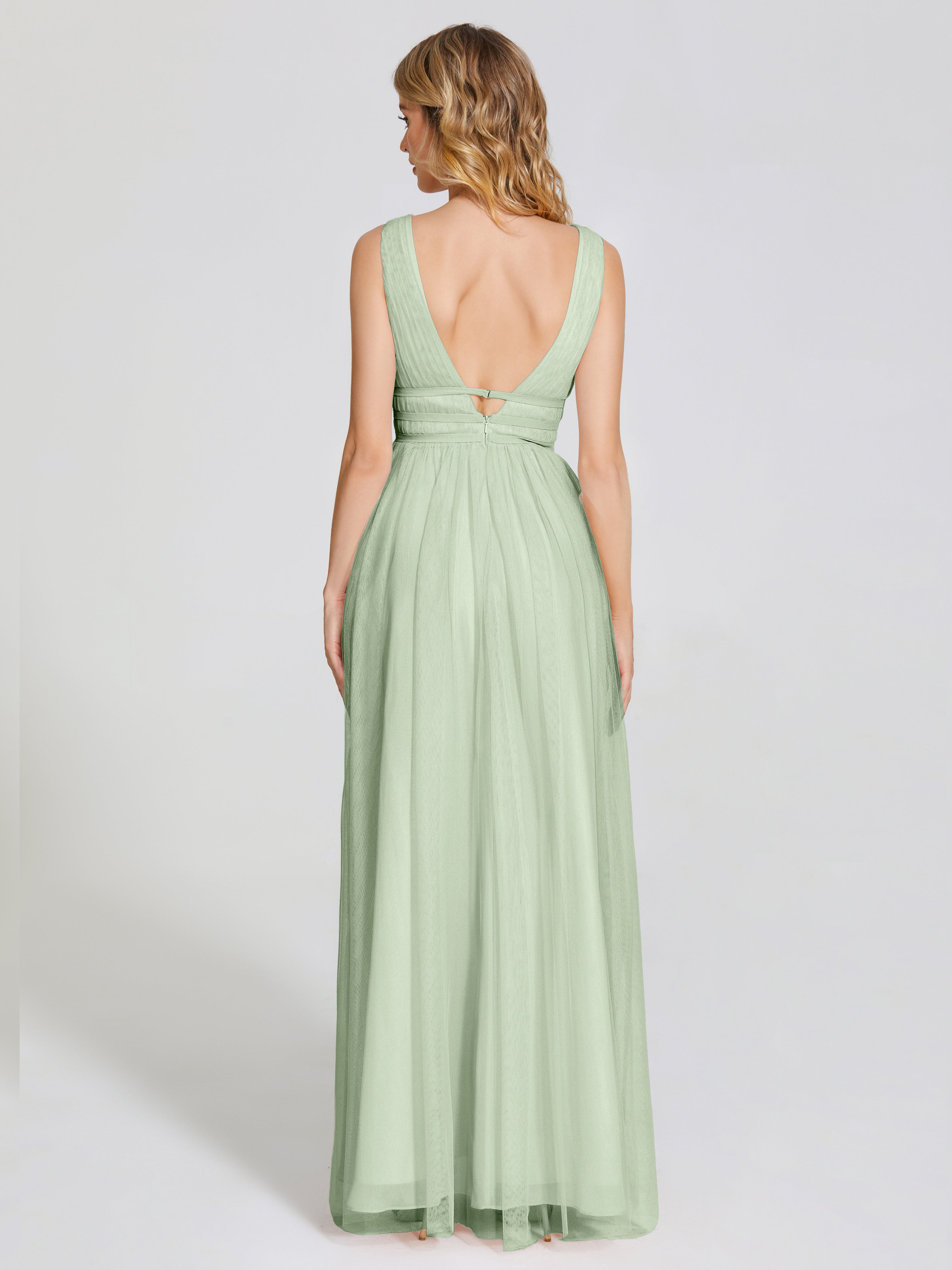 Toutes Les Robes De Demoiselle D'Honneur De Sauge Poussiéreuse Bretelles Dos Nu Sexy Tulle