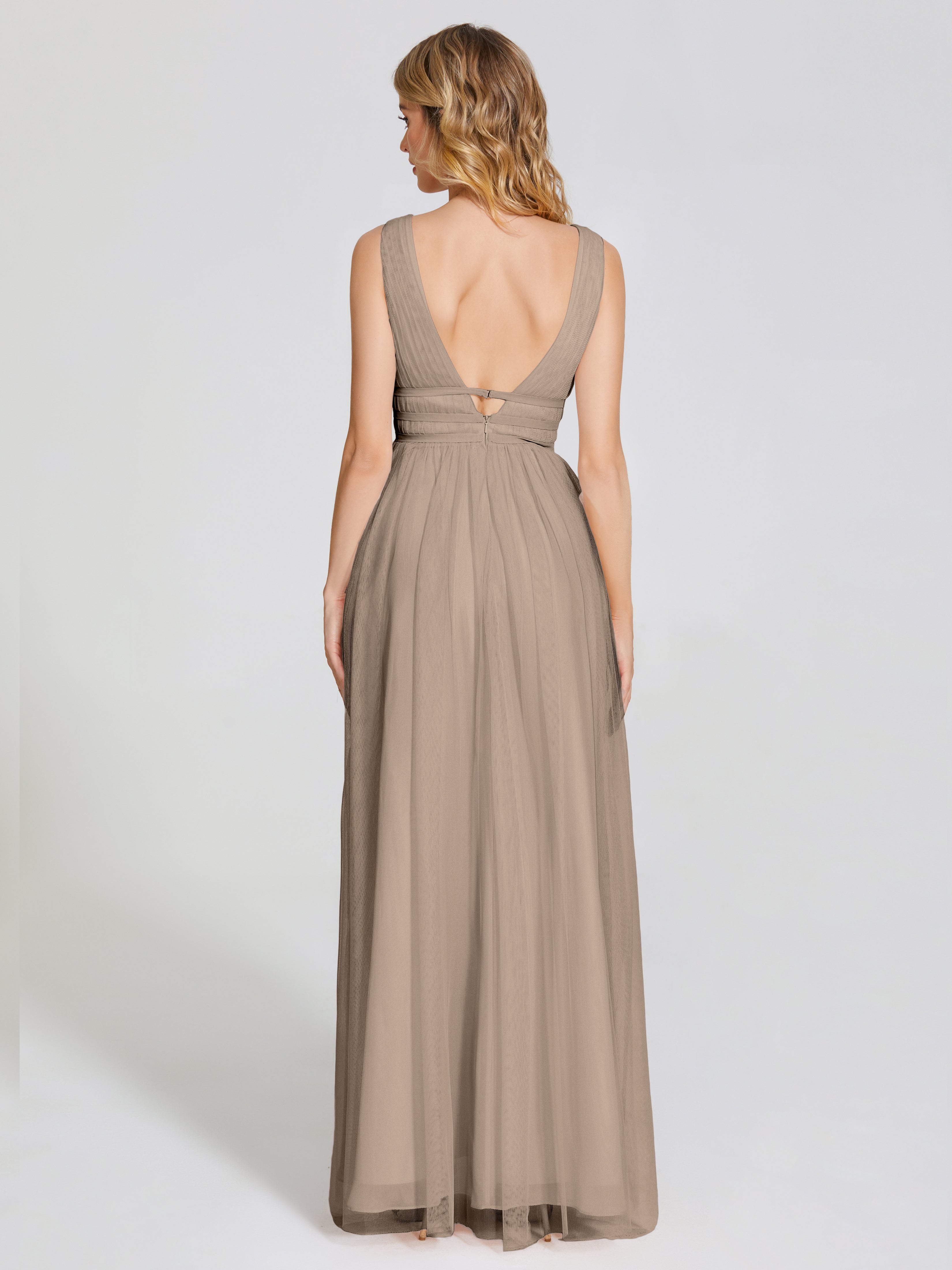 Robe Ceremonie Taupe Bretelles Dos Nu Sexy Tulle Robe De Demoiselle D'Honneur