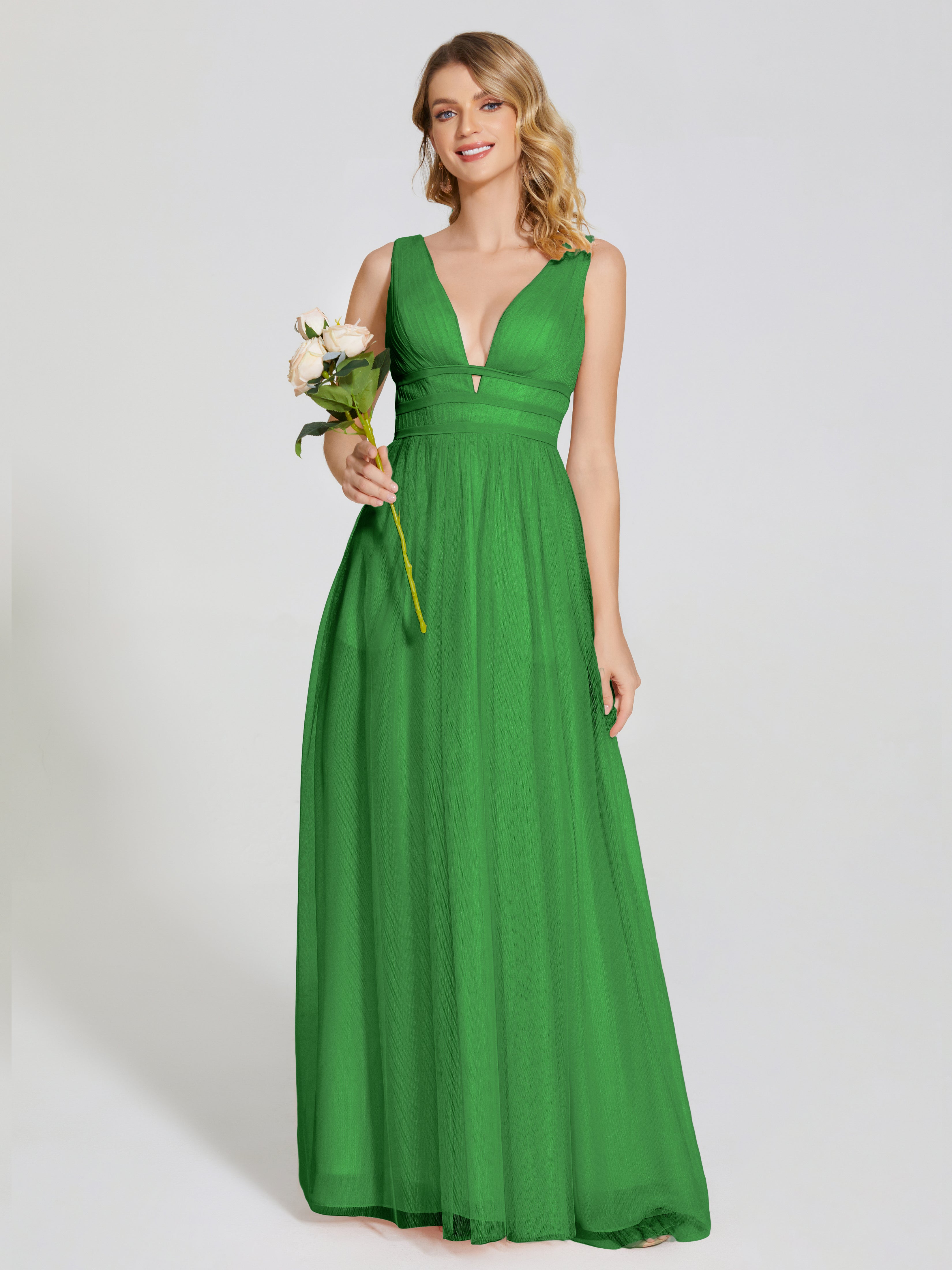 Robes De Demoiselle D'Honneur Vertes Bretelles Dos Nu Sexy Tulle Robe De Demoiselle D'Honneur