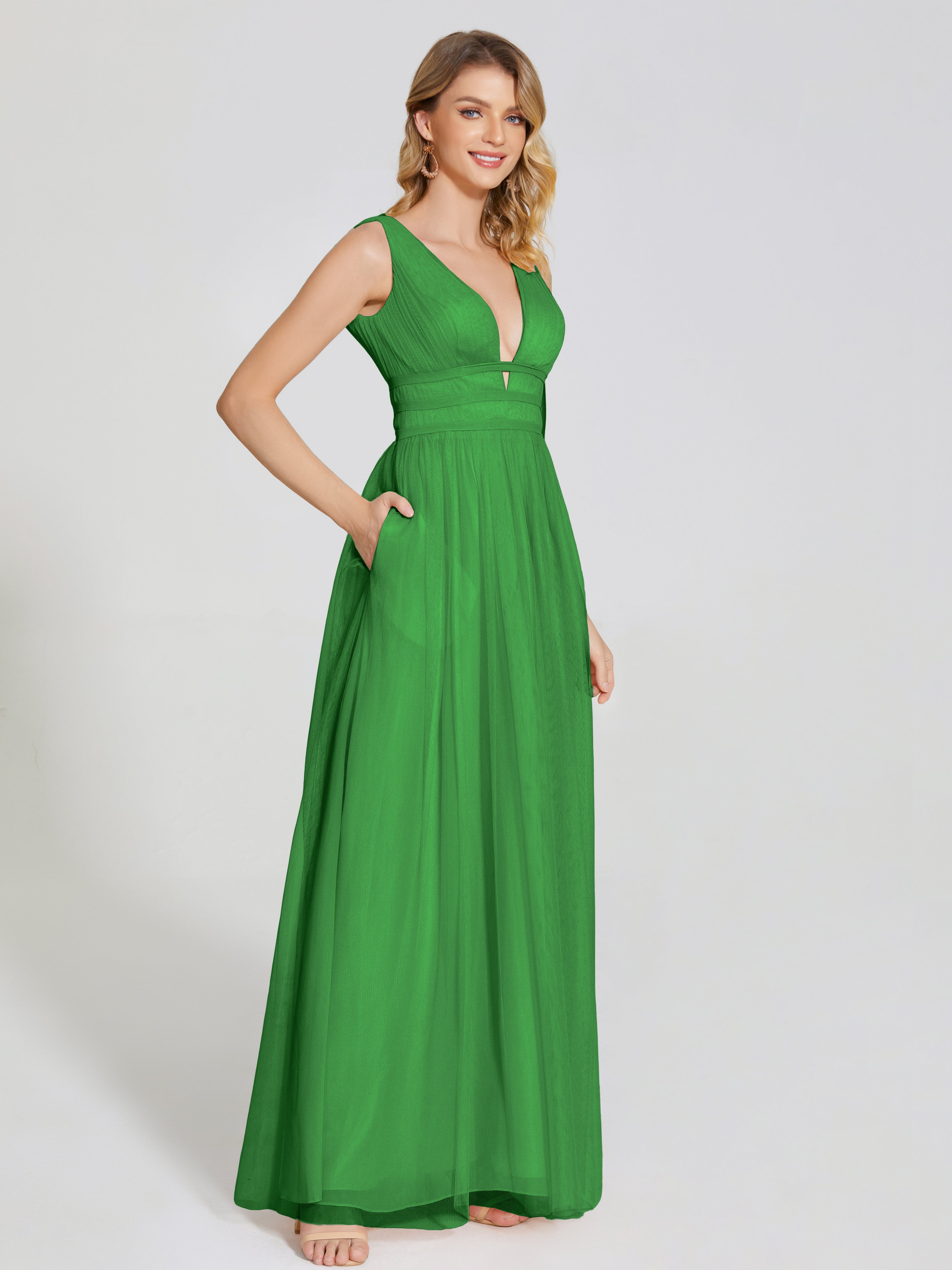 Robes De Demoiselle D'Honneur Vertes Bretelles Dos Nu Sexy Tulle Robe De Demoiselle D'Honneur