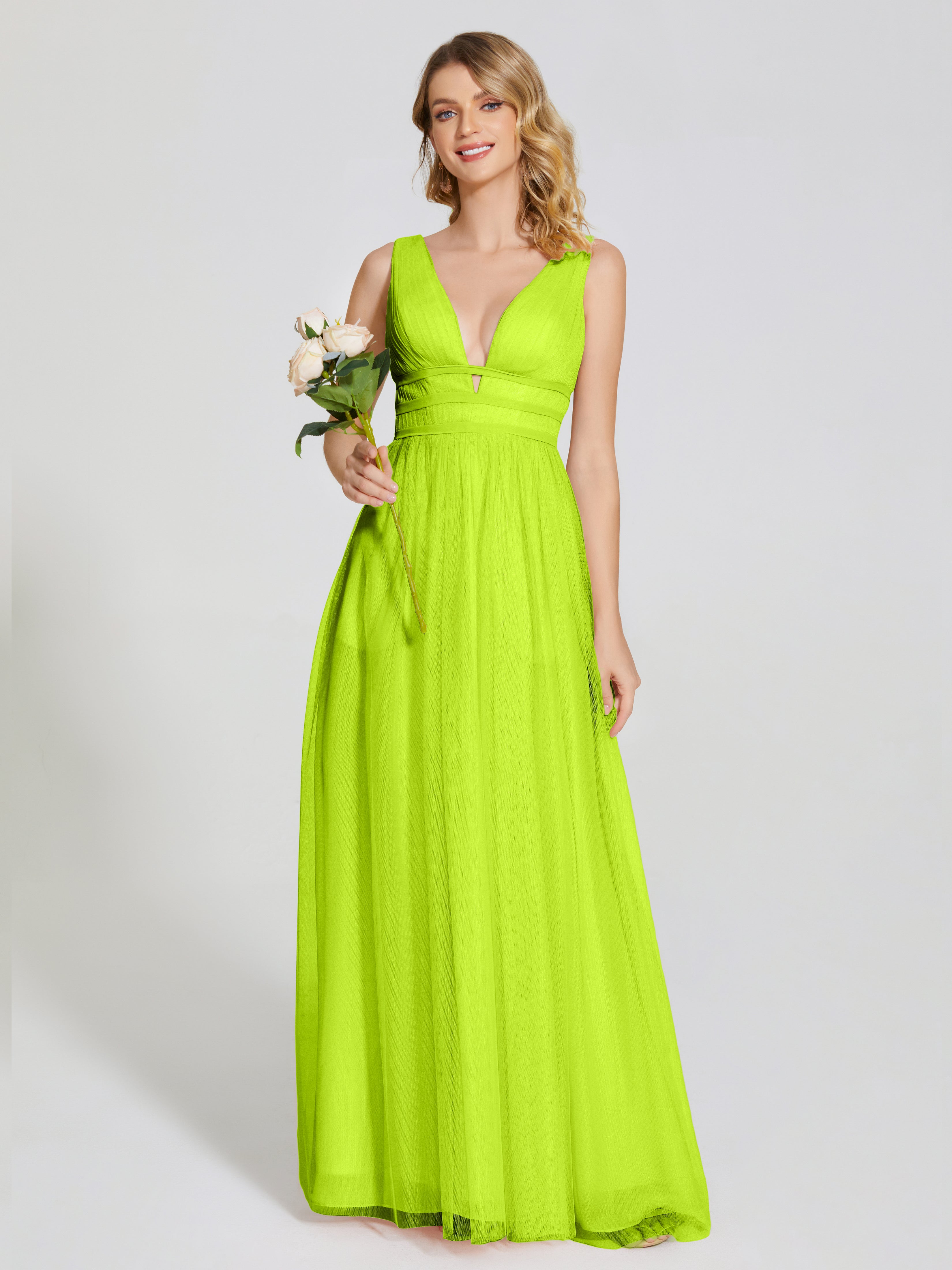 Robes De Demoiselle D'Honneur Vert Citron Bretelles Dos Nu Sexy Tulle Robe De Demoiselle D'Honneur