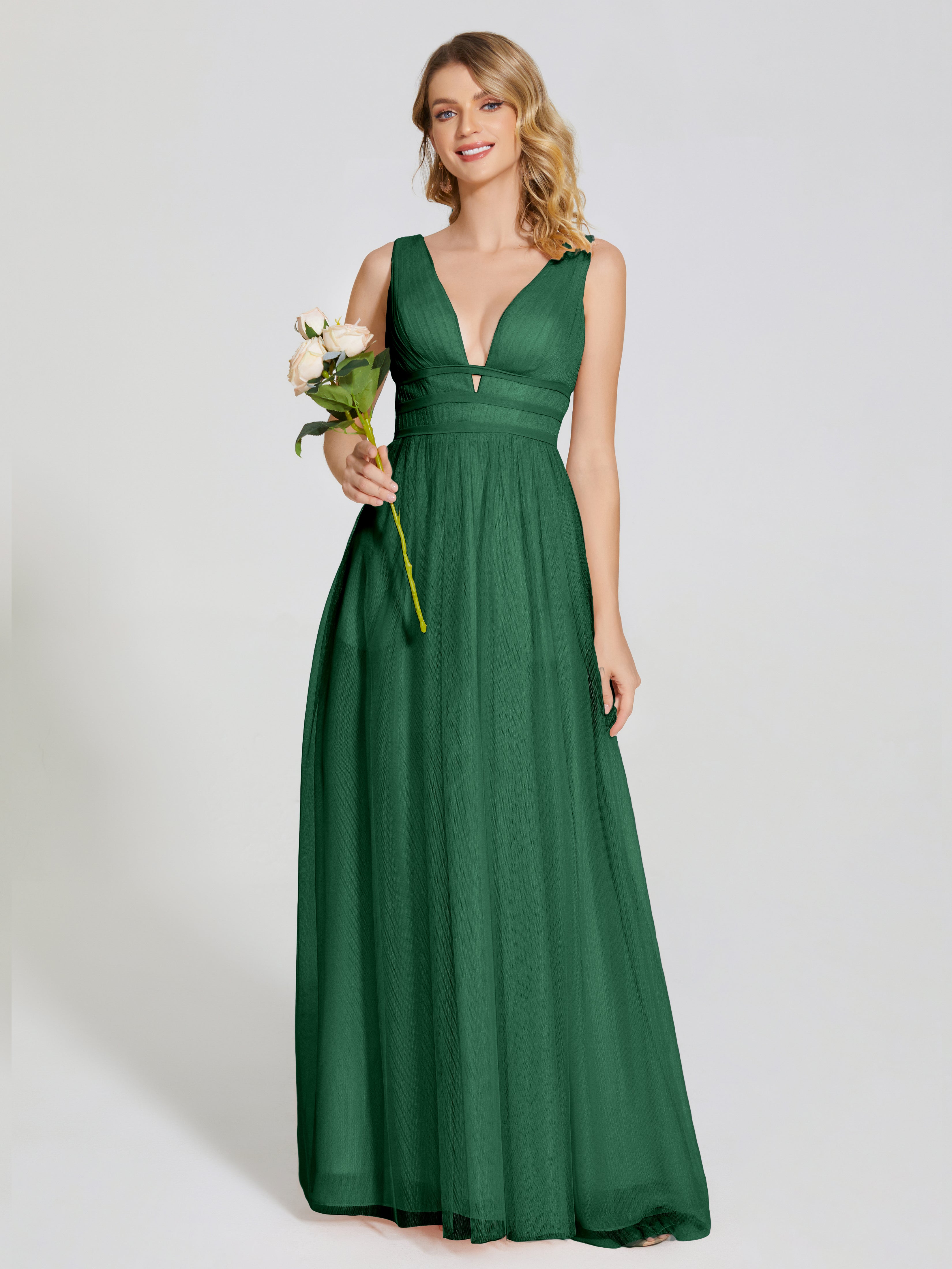 Robe Demoiselle D Honneur Vert Foncé Bretelles Dos Nu Sexy Tulle Robe De Demoiselle D'Honneur