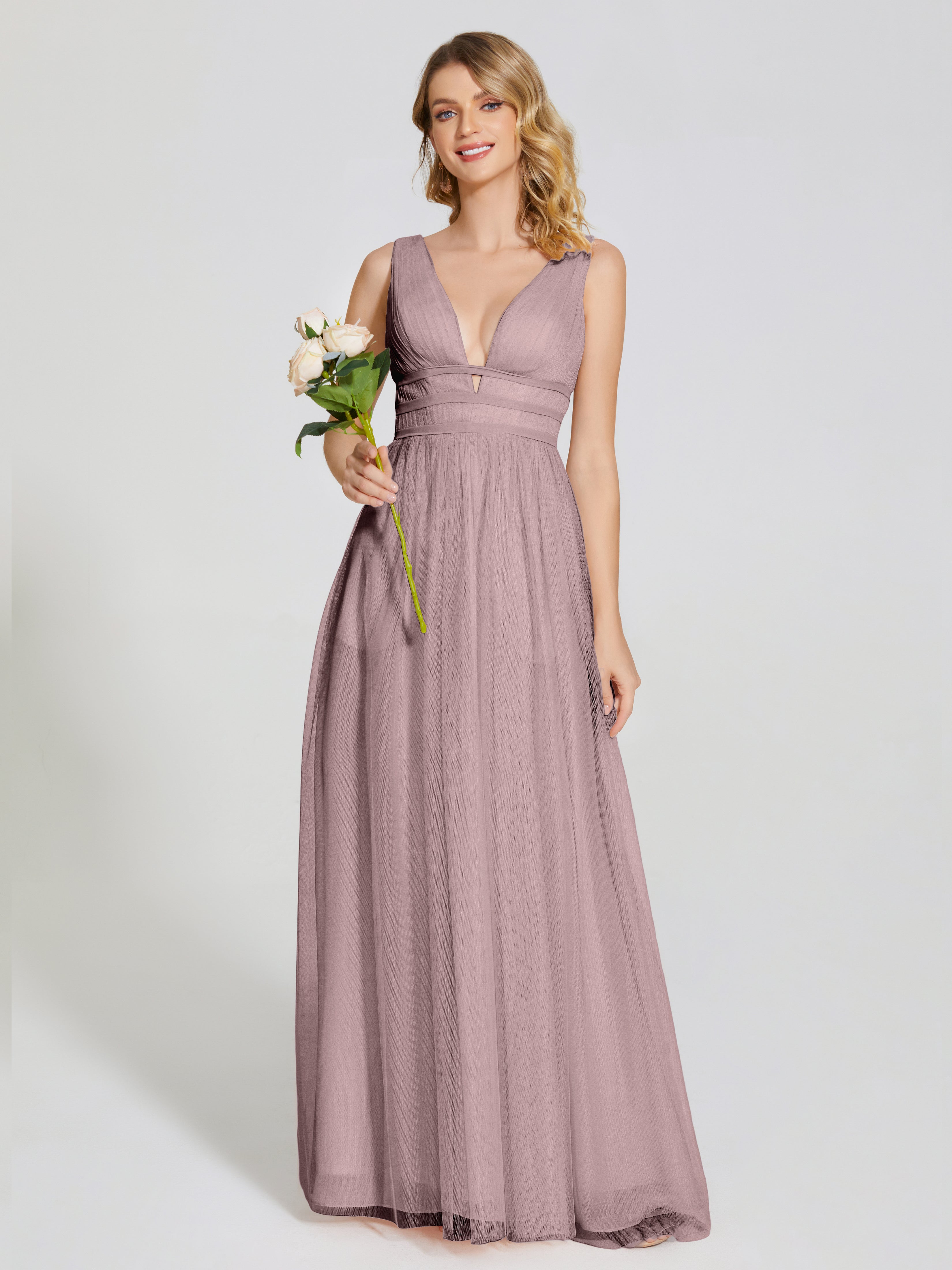 Robes De Demoiselle D'Honneur Mauve Foncé Bretelles Dos Nu Sexy Tulle Robe De Demoiselle D'Honneur