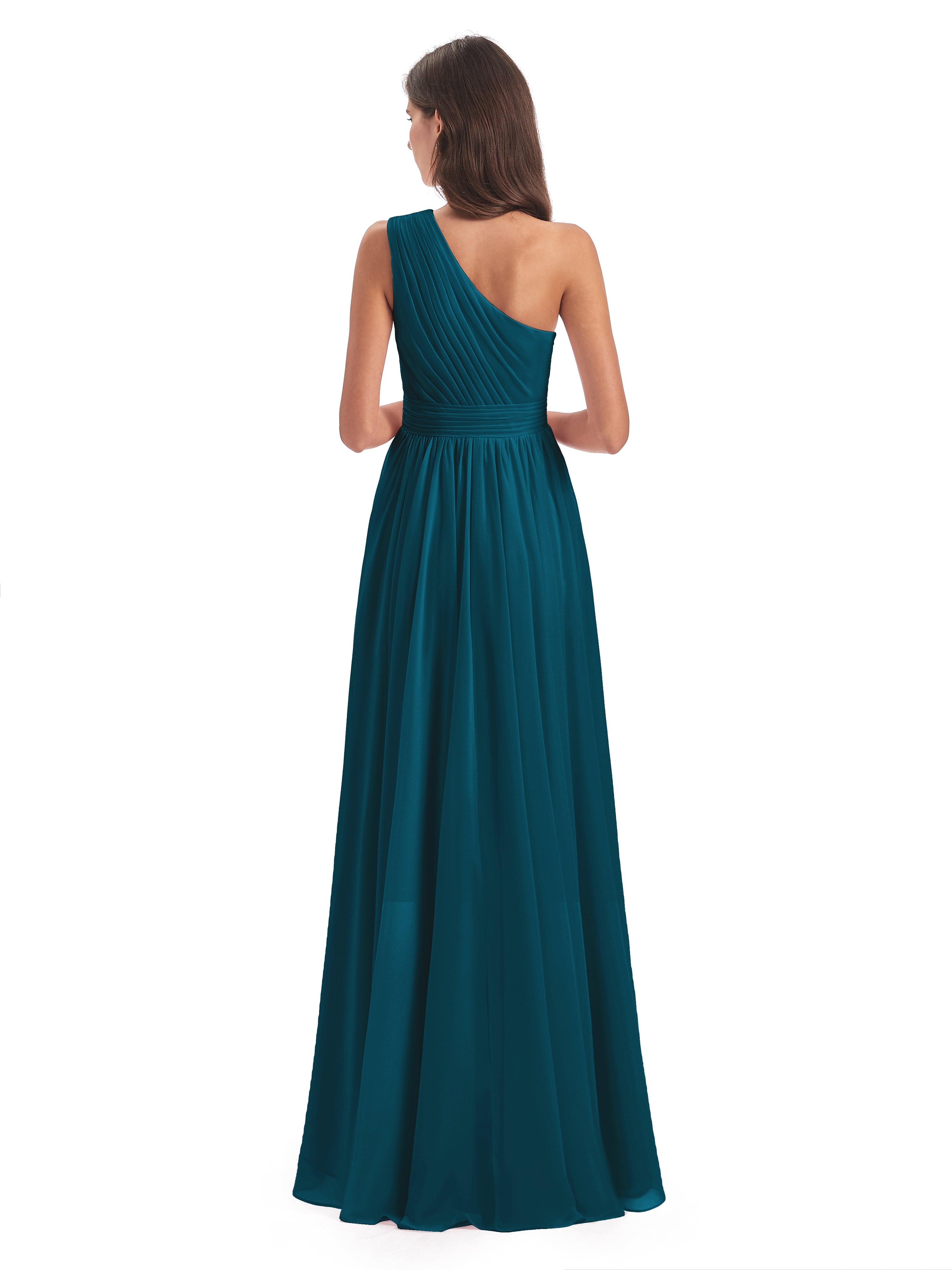 Robe De Demoiselle D'Honneur Bleu Encre Asymétrique Seule-Épaule Mousseline Robes Demoiselle D'Honneur