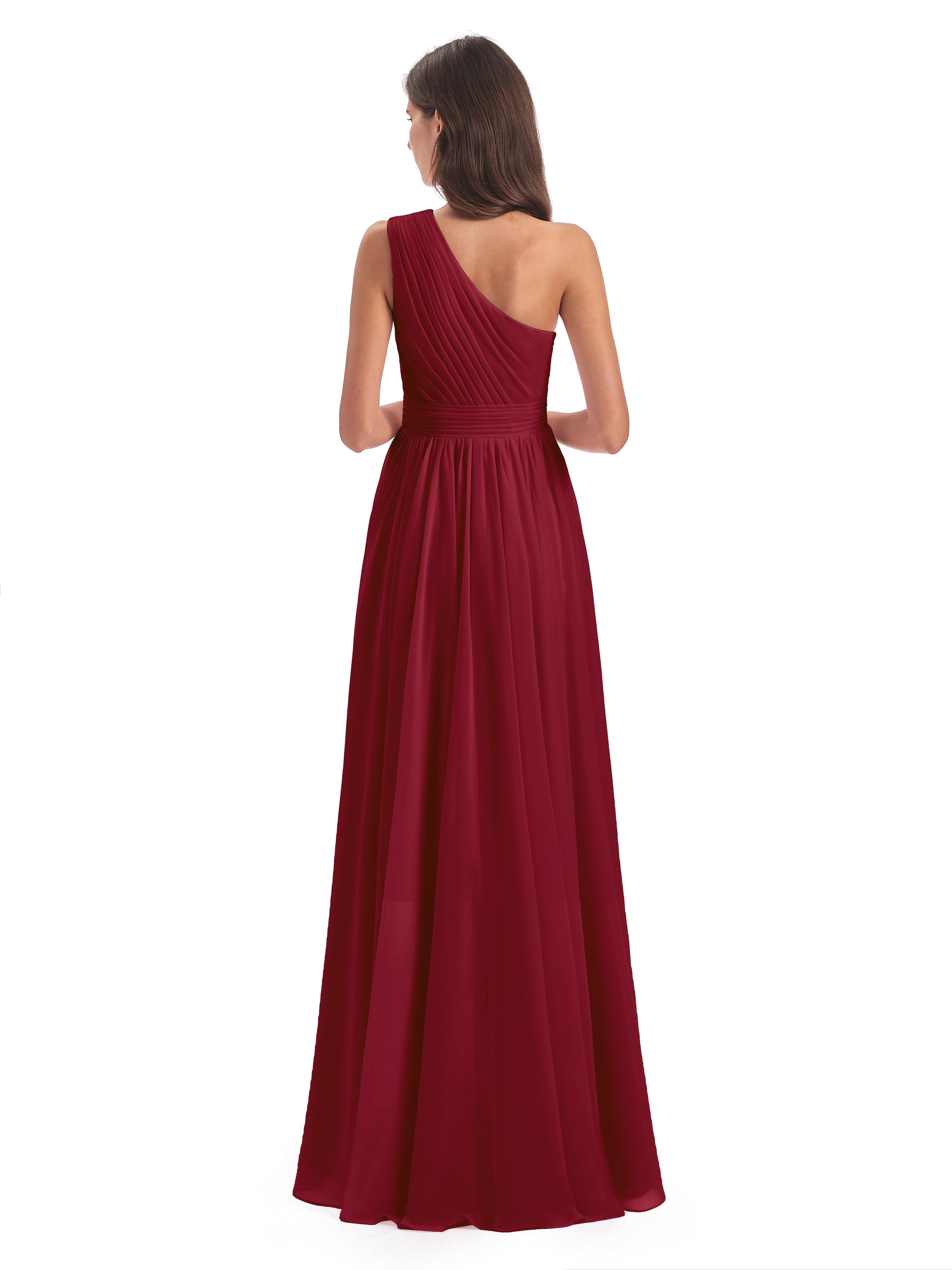 Robe Demoiselle D Honneur Bordeaux Asymétrique Seule-Épaule Mousseline Robes Demoiselle D'Honneur