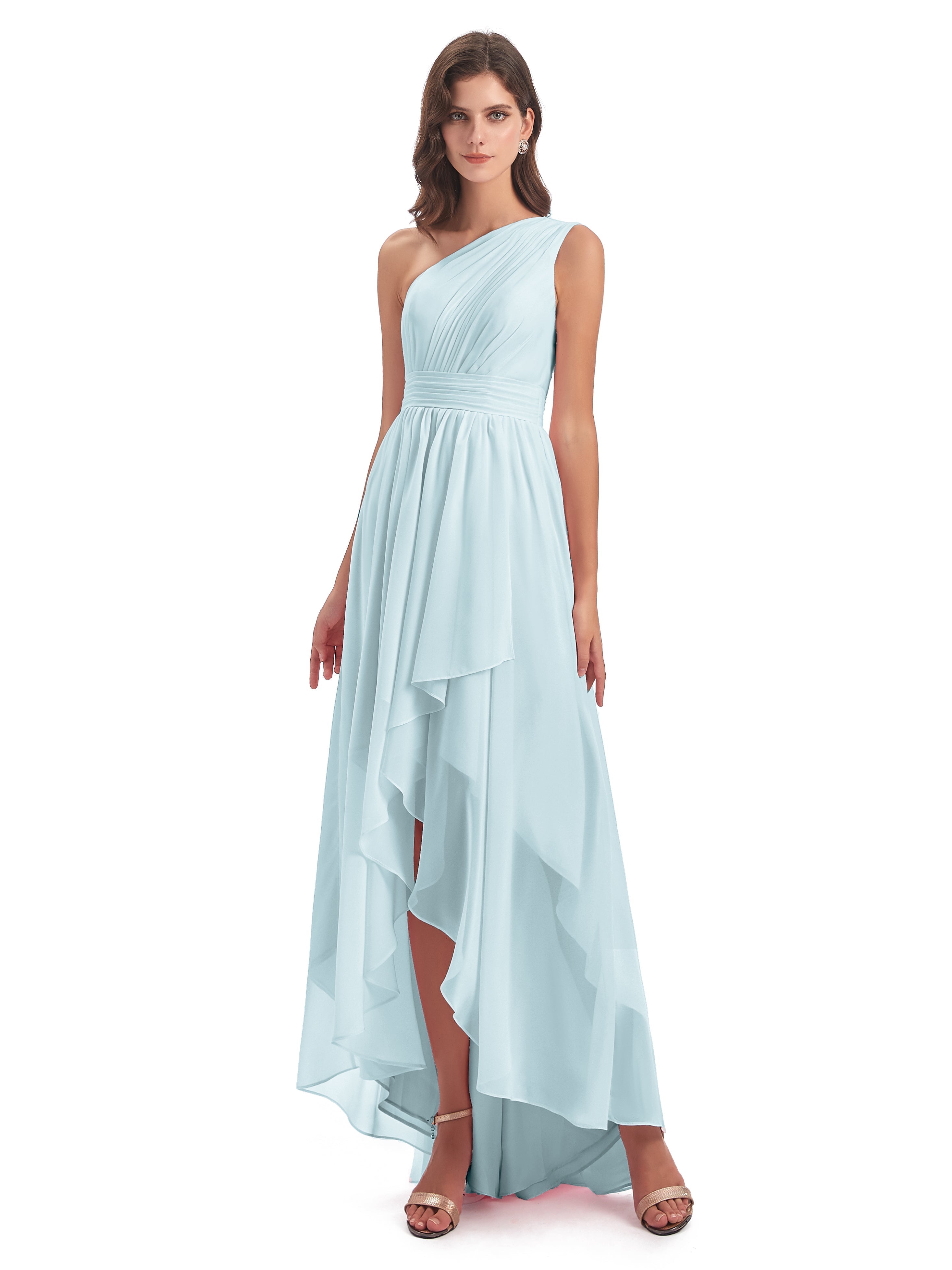 Robe De Demoiselle D'Honneur Brume Asymétrique Seule-Épaule Mousseline Robes Demoiselle D'Honneur