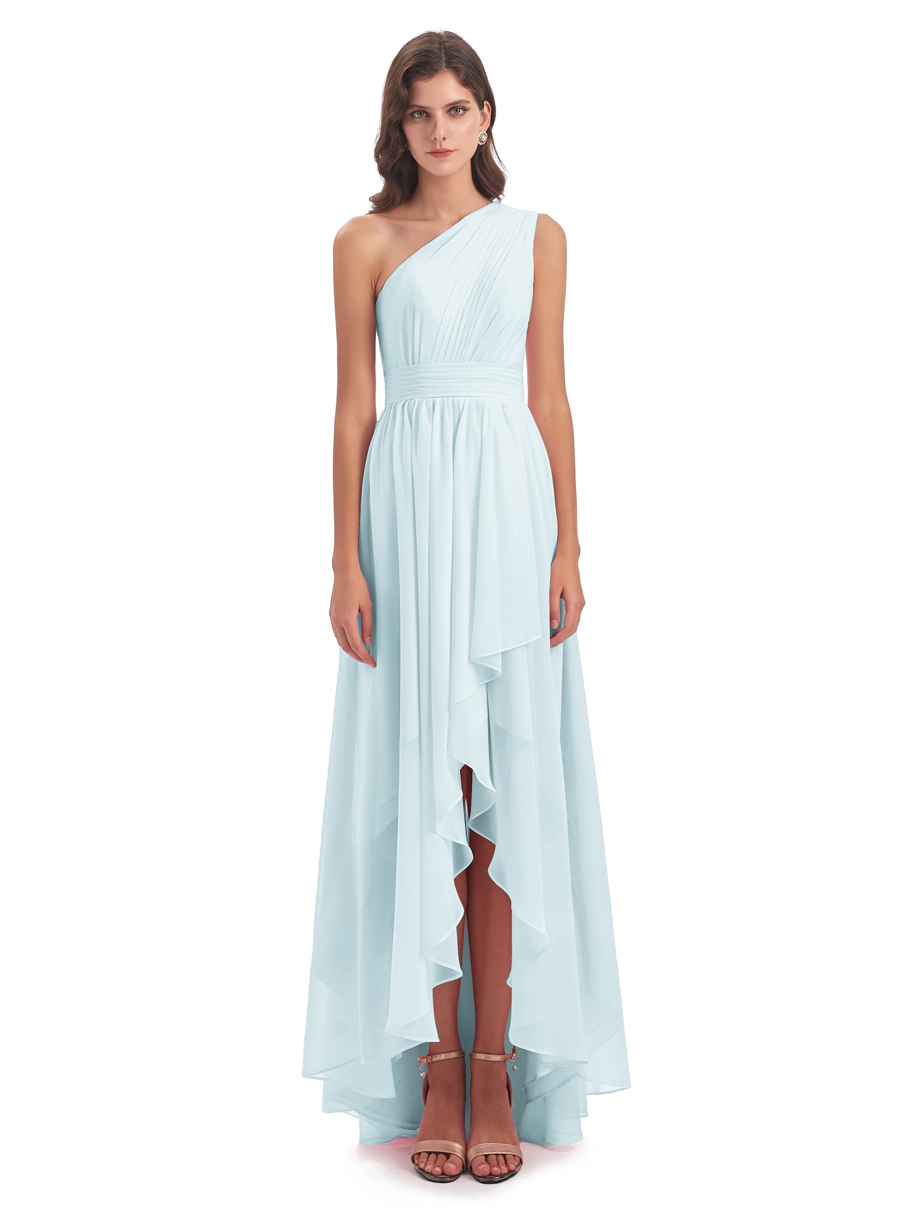Robe De Demoiselle D'Honneur Brume Asymétrique Seule-Épaule Mousseline Robes Demoiselle D'Honneur