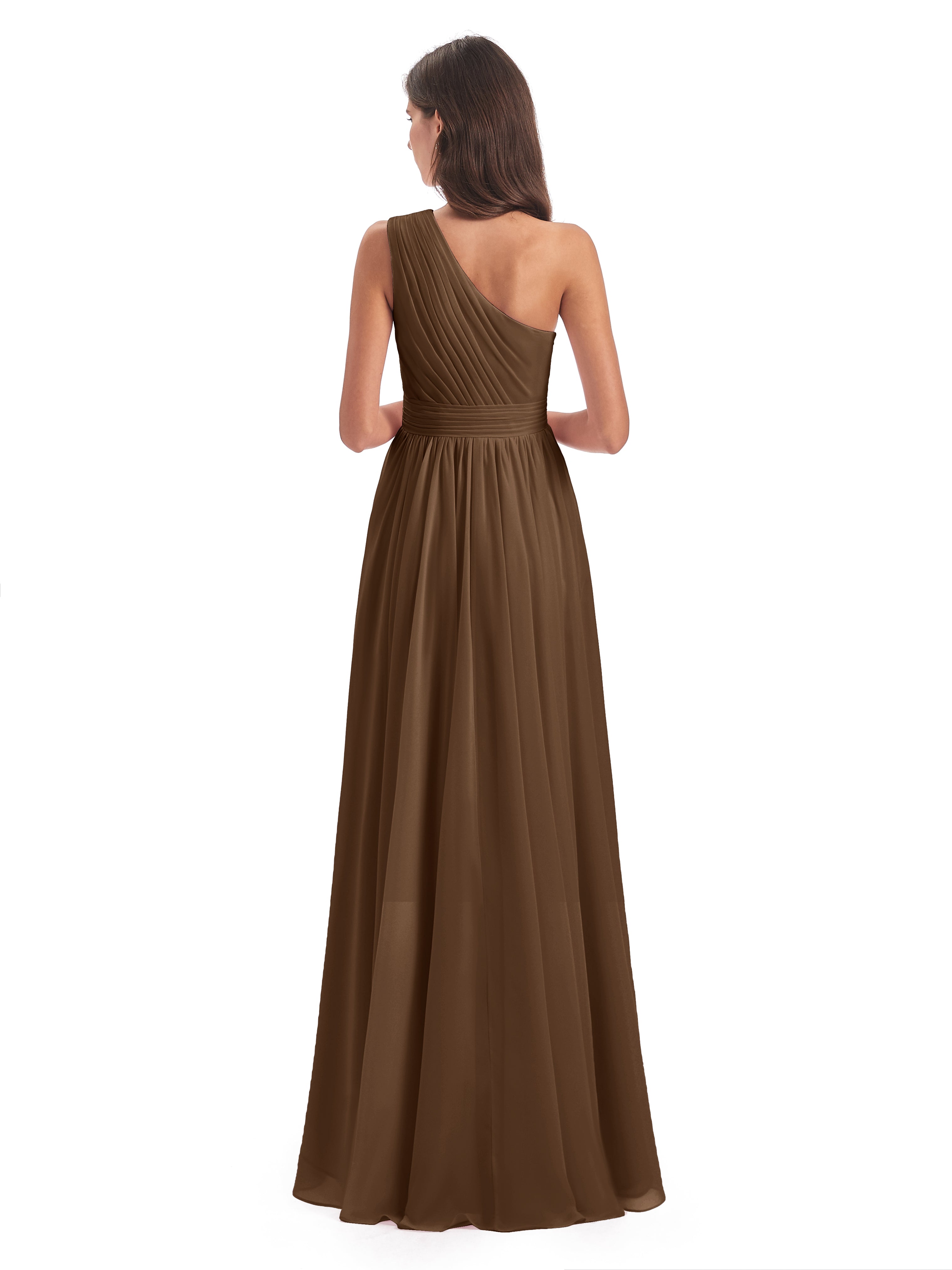 Robes De Demoiselle D'Honneur Brun Asymétrique Seule-Épaule Mousseline Robes Demoiselle D'Honneur
