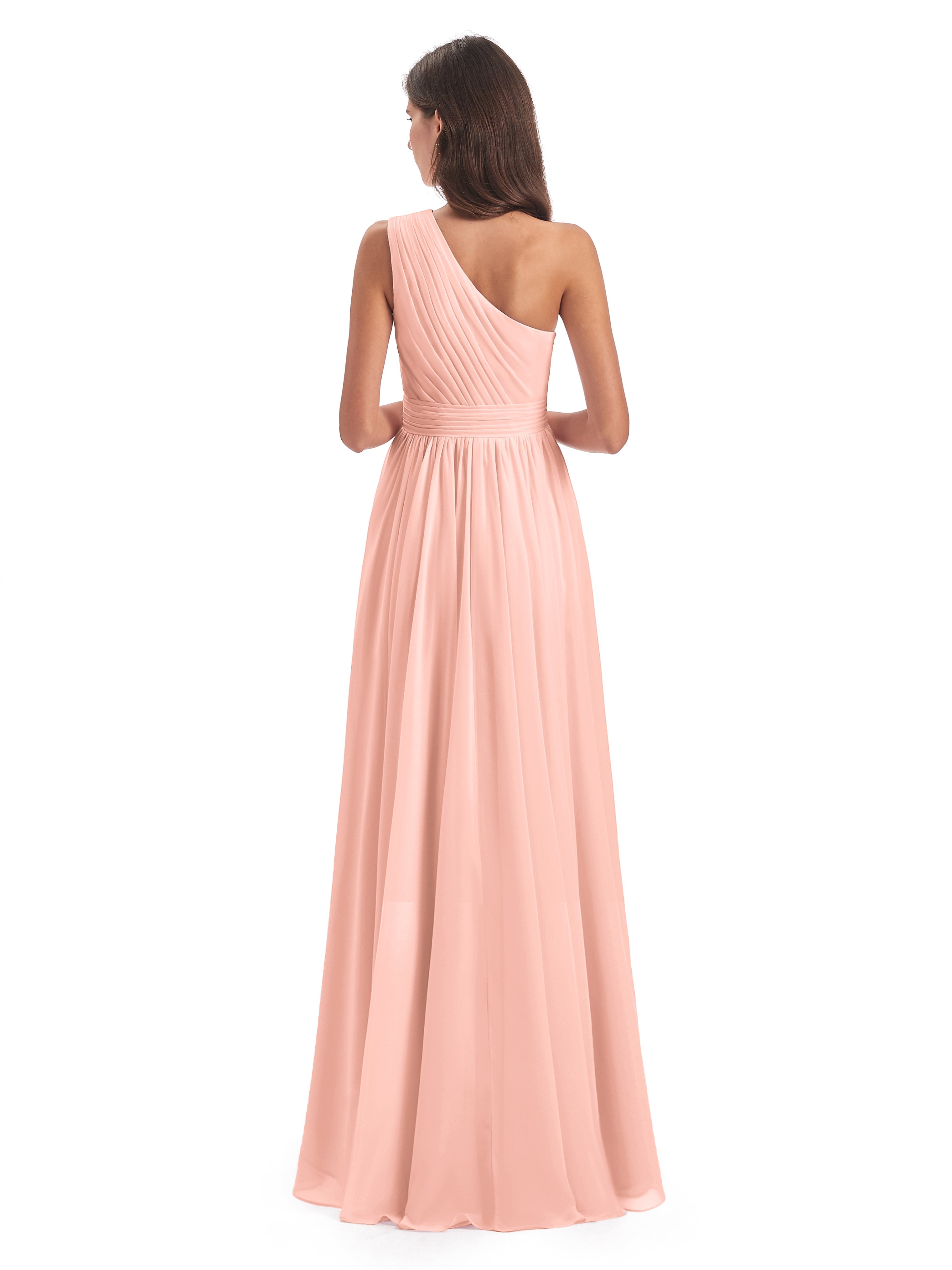 Robe Demoiselle D Honneur Couleur Corail Asymétrique Seule-Épaule Mousseline Robes Demoiselle D'Honneur