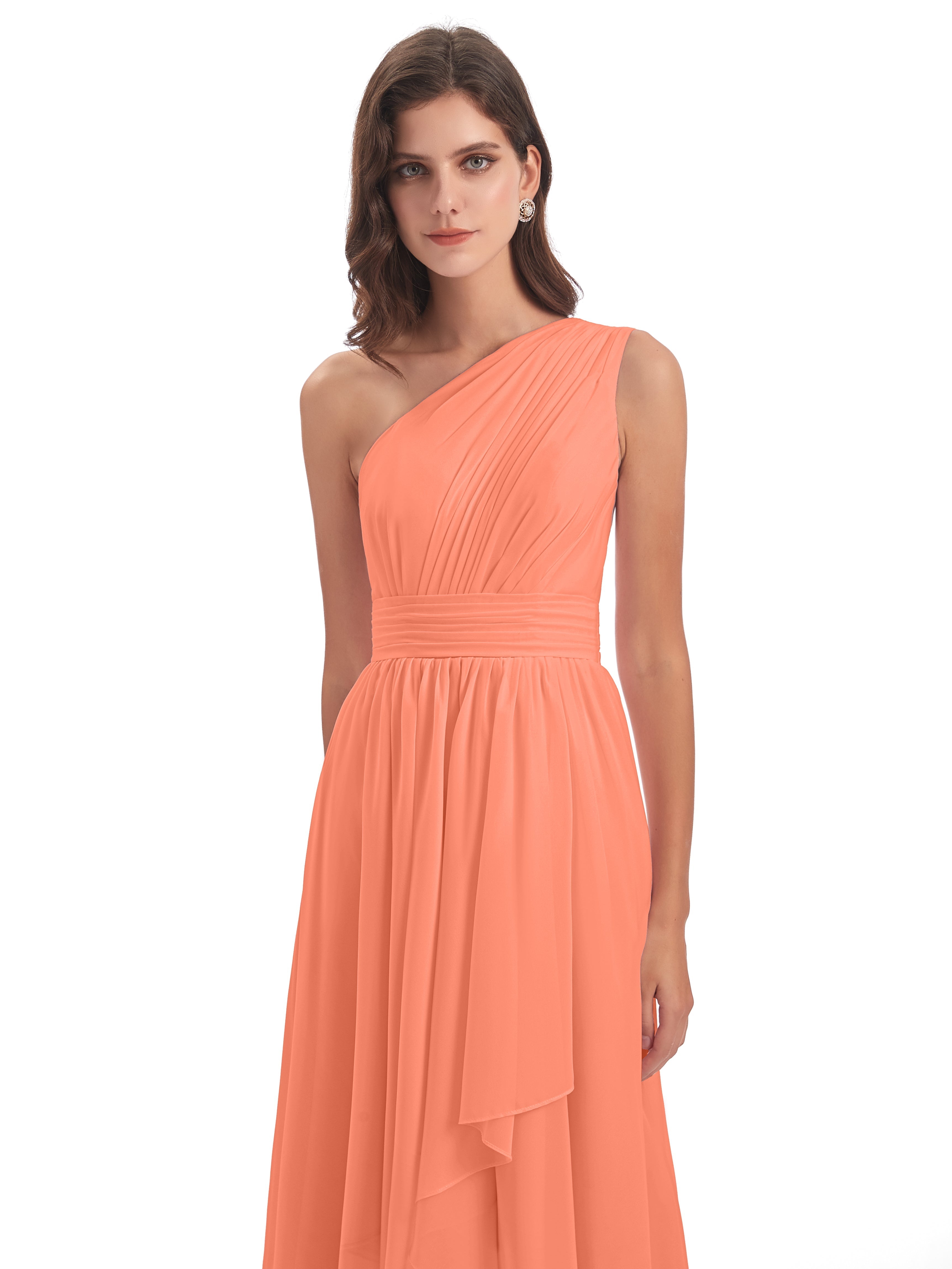 Robes De Demoiselle D'Honneur Coucher De Soleil Asymétrique Seule-Épaule Mousseline Robes Demoiselle D'Honneur