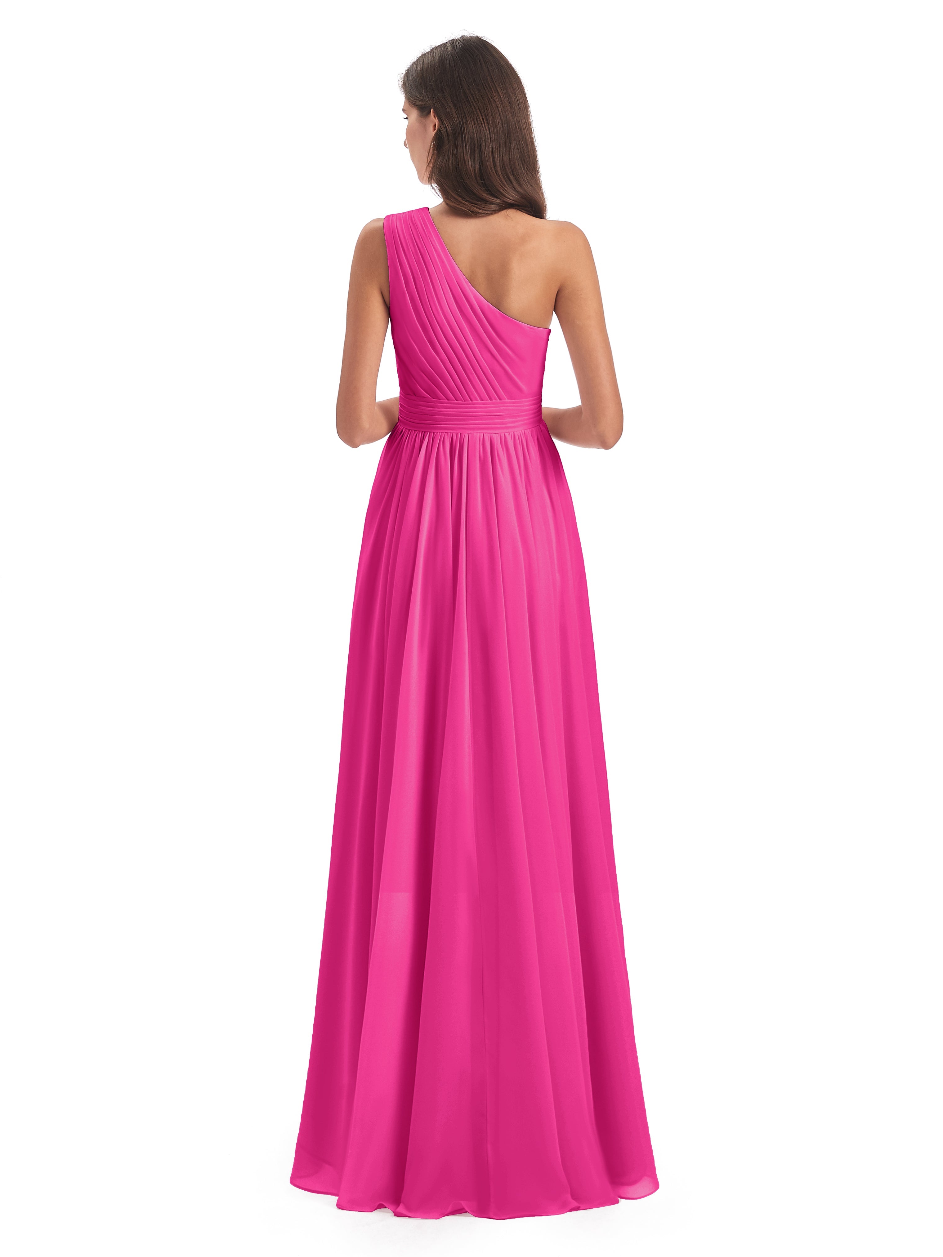 Robe Demoiselle D Honneur Rose Fuchsia Asymétrique Seule-Épaule Mousseline Robes Demoiselle D'Honneur