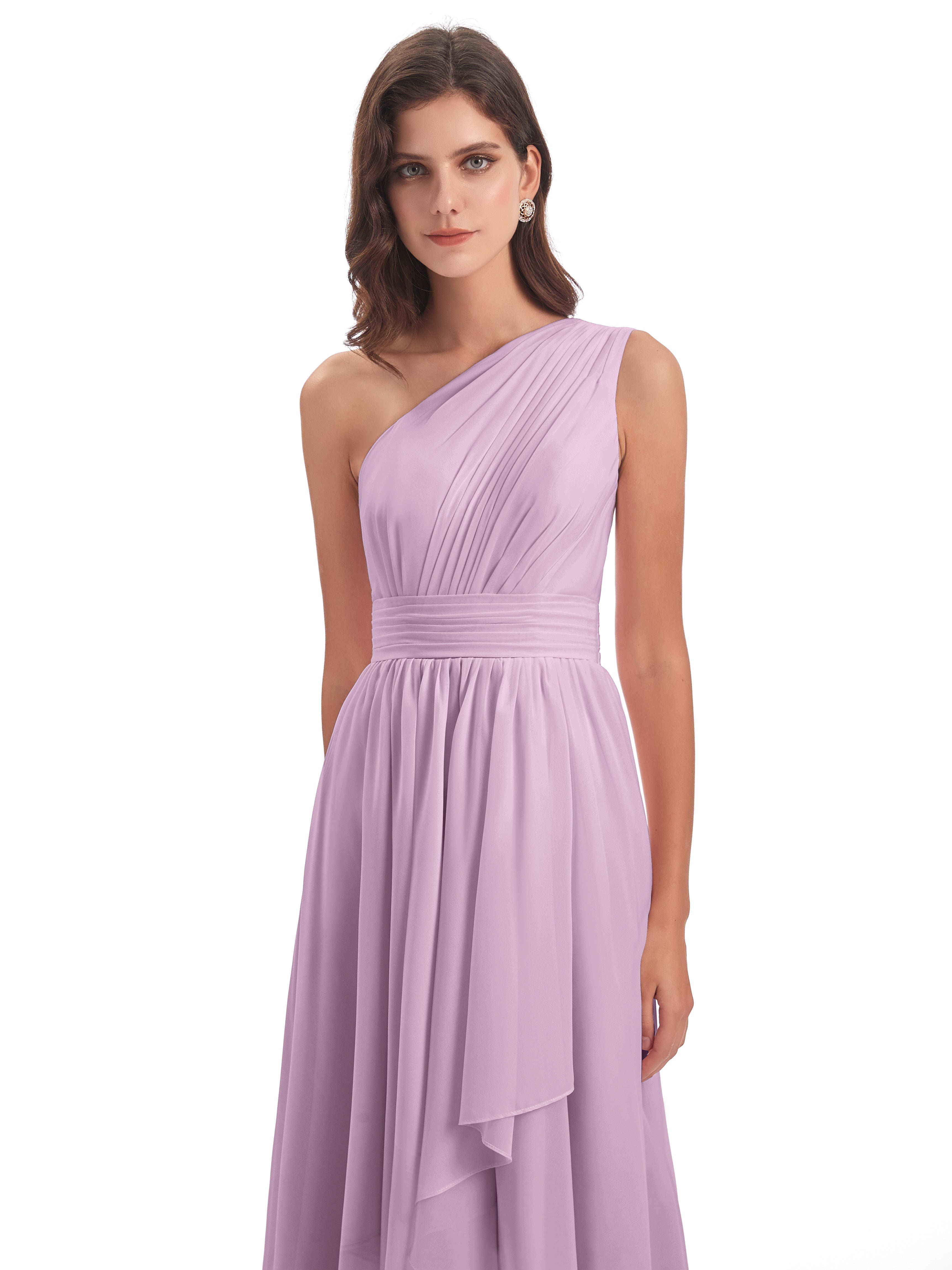 Robes De Demoiselle D'Honneur Glycine Asymétrique Seule-Épaule Mousseline Robes Demoiselle D'Honneur