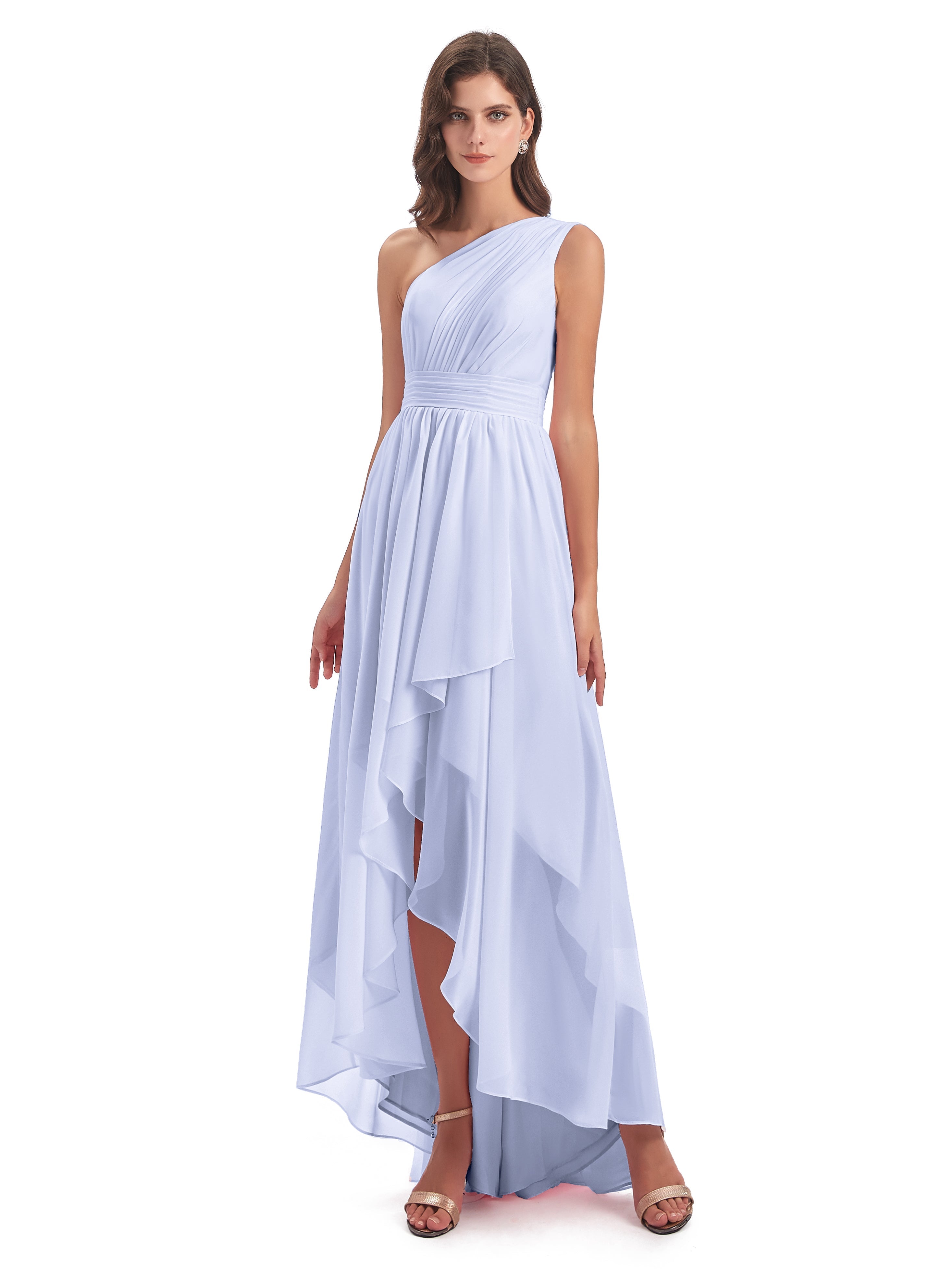 Robe De Demoiselle D'Honneur Lavande Asymétrique Seule-Épaule Mousseline Robes Demoiselle D'Honneur