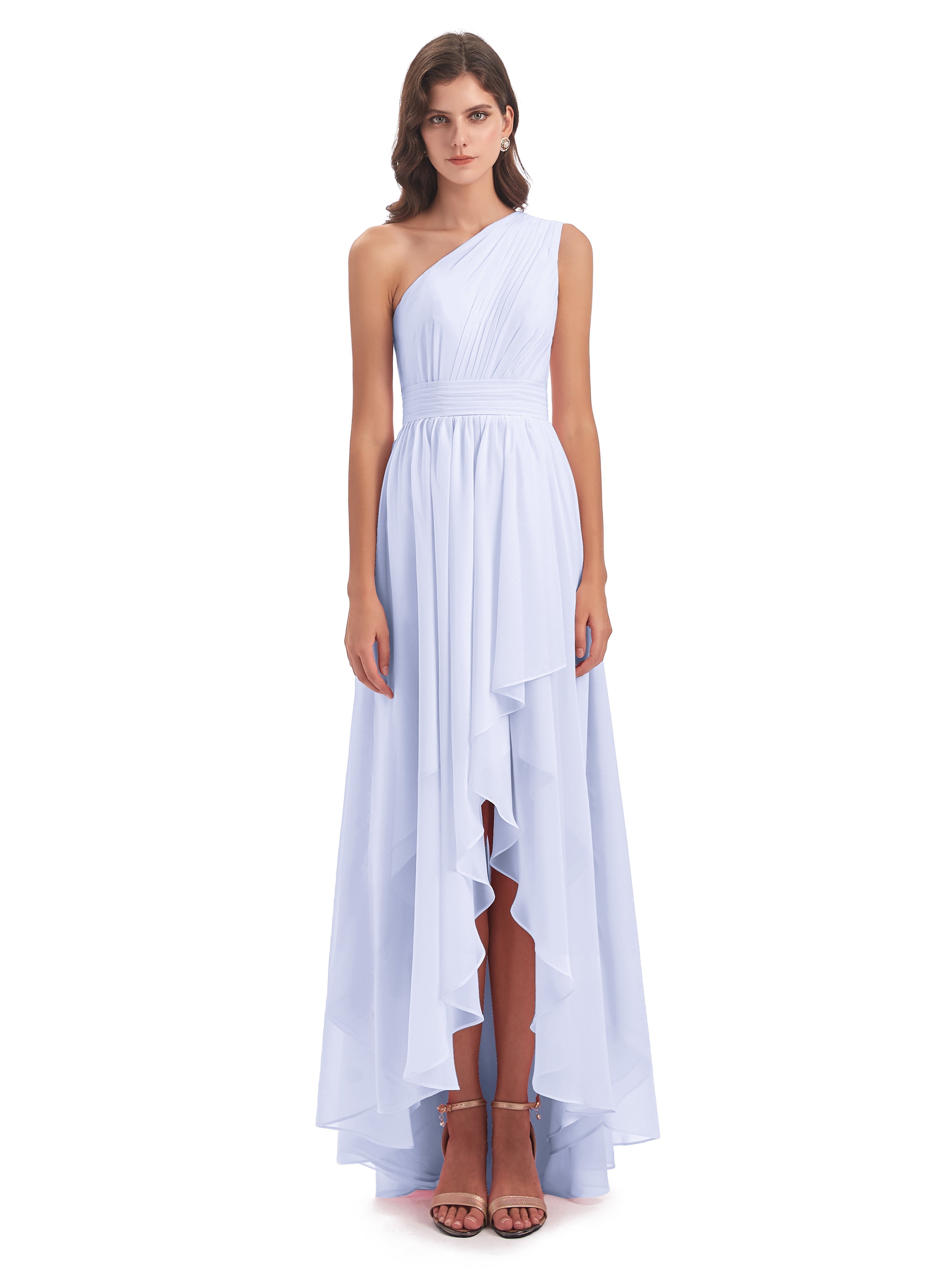 Robe De Demoiselle D'Honneur Lavande Asymétrique Seule-Épaule Mousseline Robes Demoiselle D'Honneur